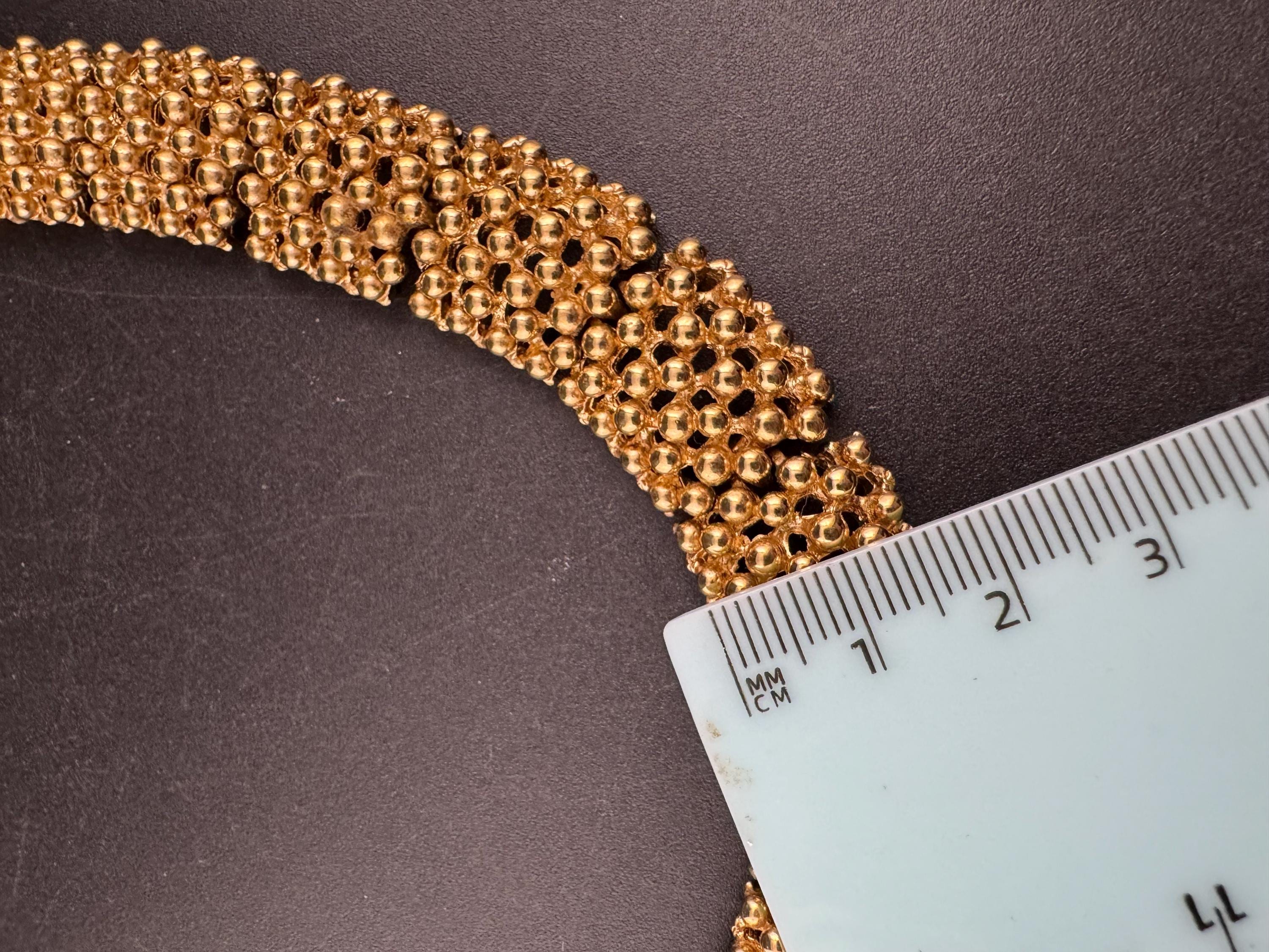Vintage wide panel link choker necklace 43cm, gold tone ball bead brutalist