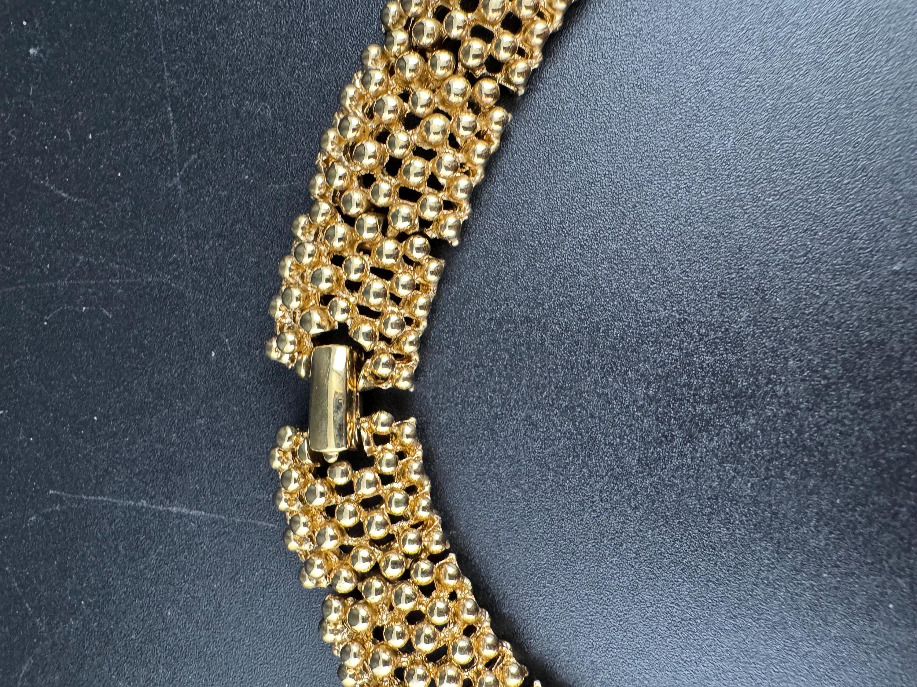 Vintage wide panel link choker necklace 43cm, gold tone ball bead brutalist