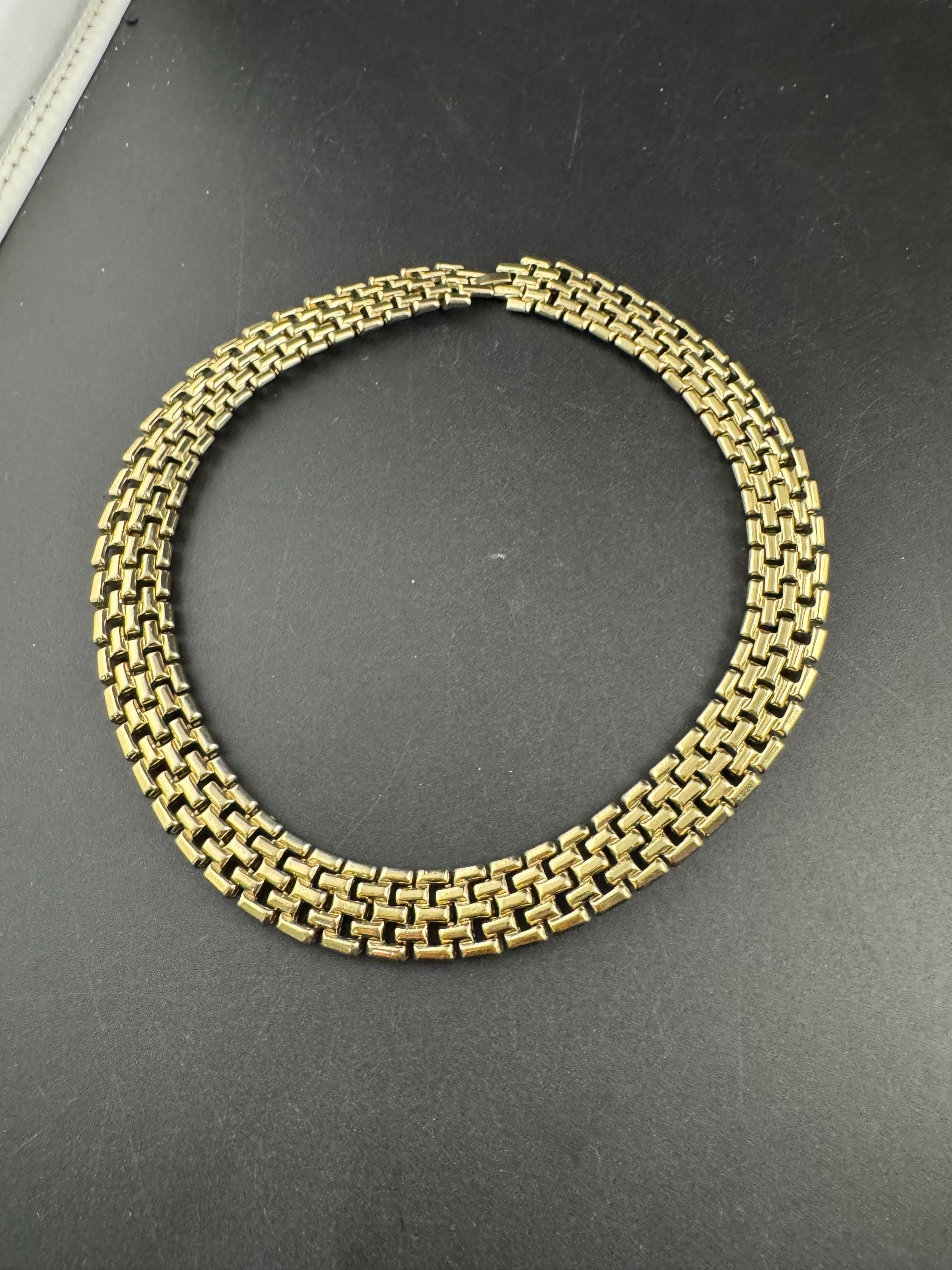 1980s wide panther brick link gold plated choker necklace 44cm