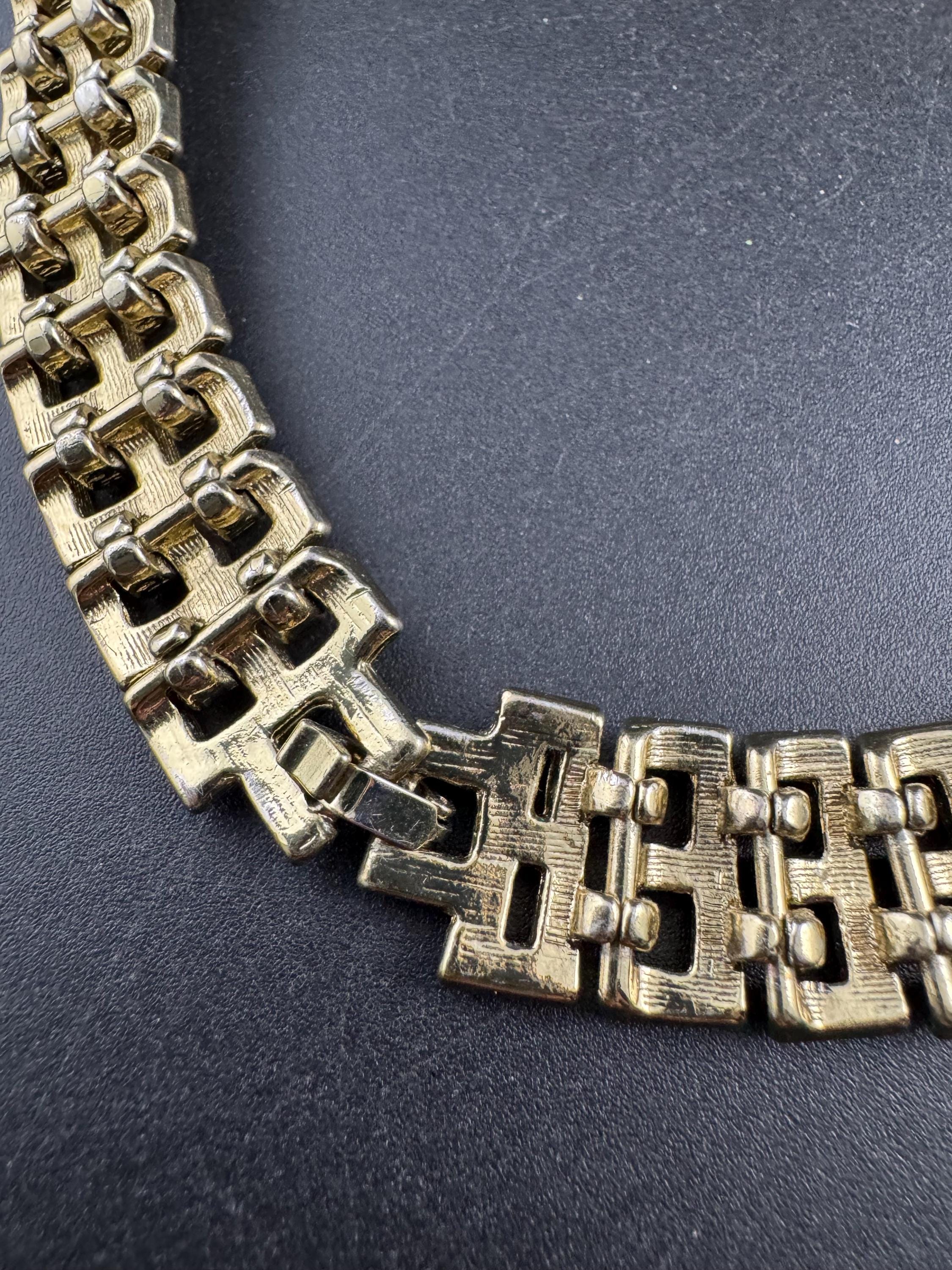 1980s wide panther brick link gold plated choker necklace 44cm