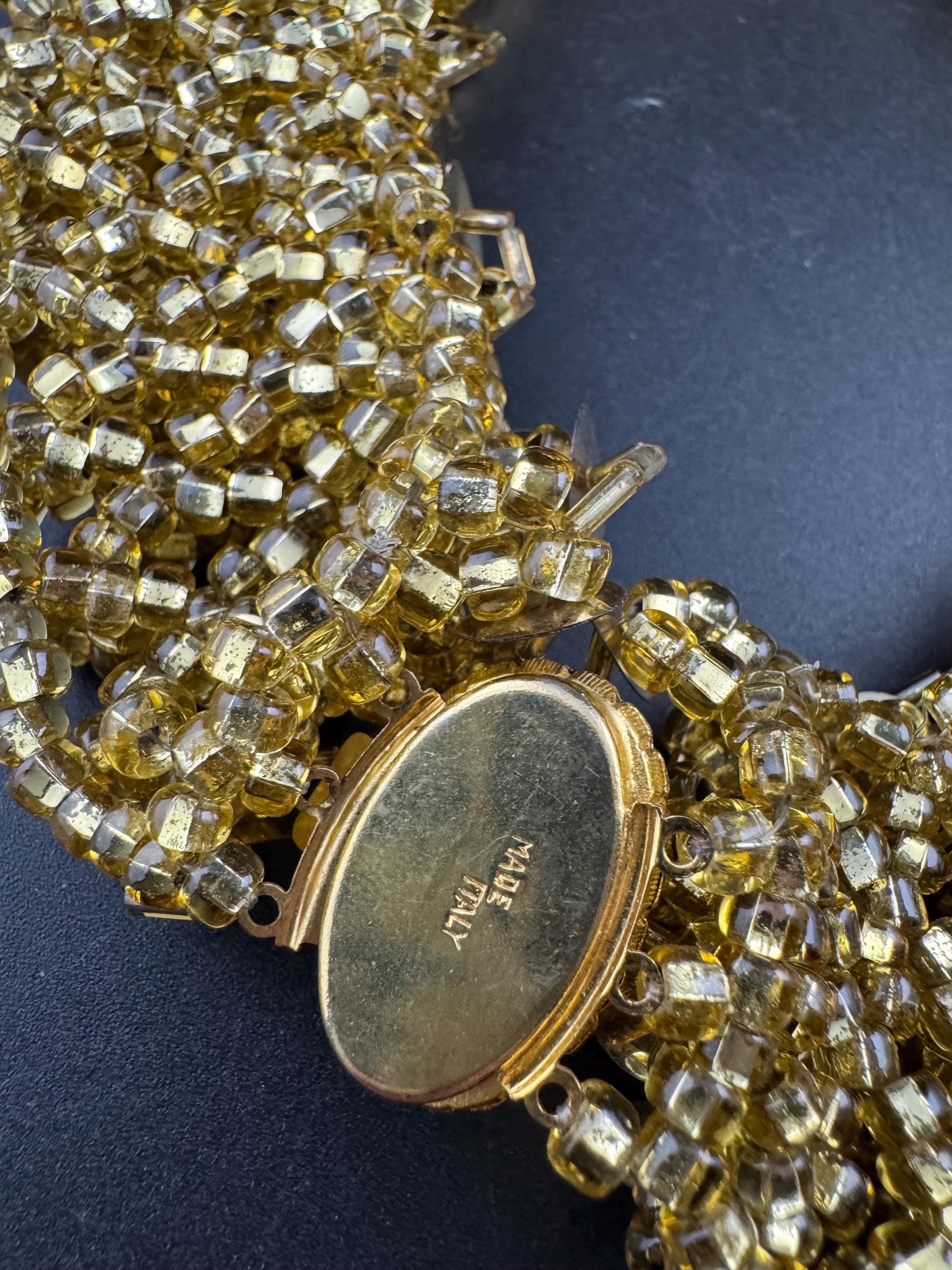 1980s signed Italian wide beaded gold choker necklace 46cm