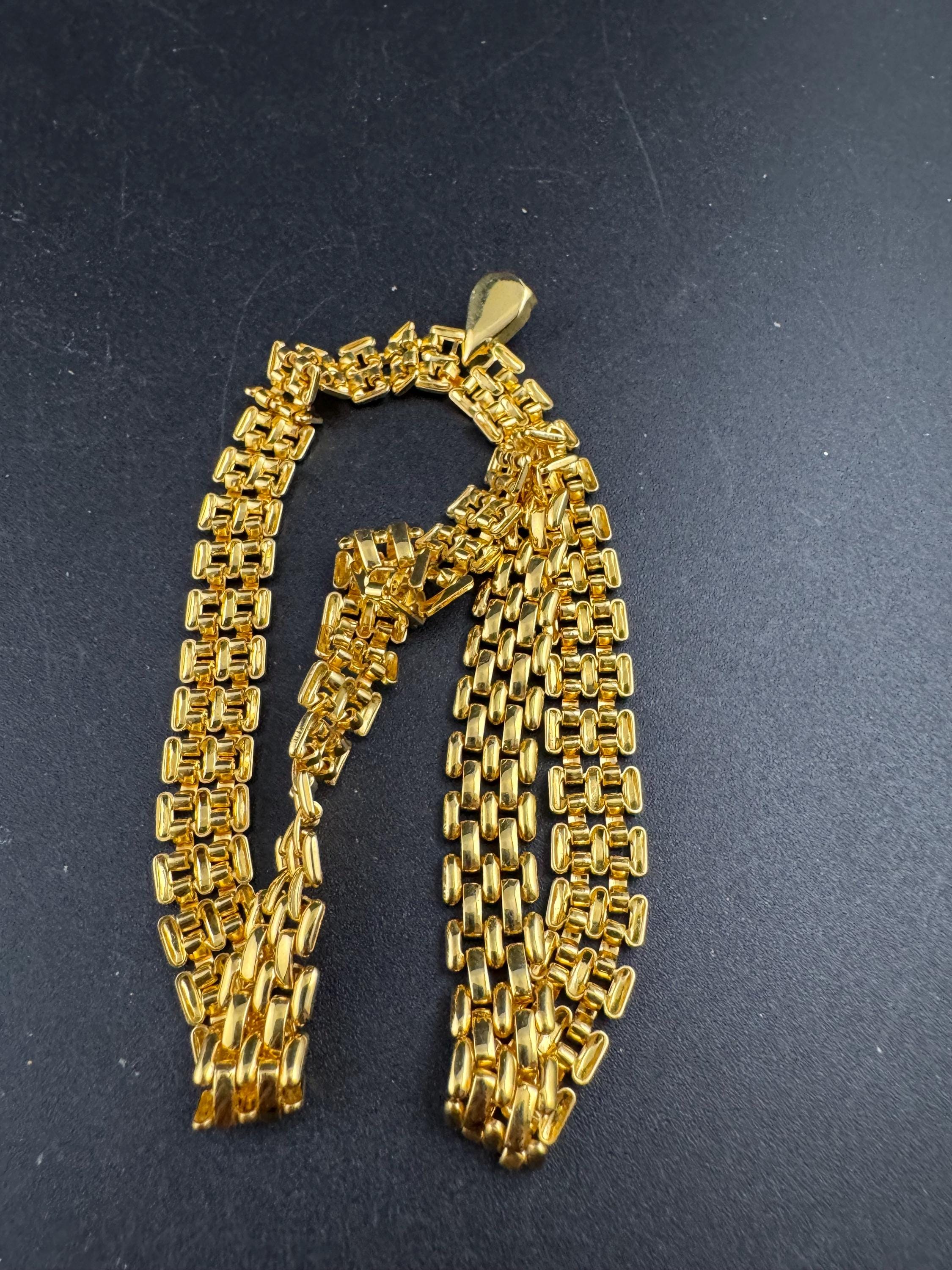 40cm panther link teardrop crystal diamanté gold tone choker necklace, brick chain, Retro 1980s