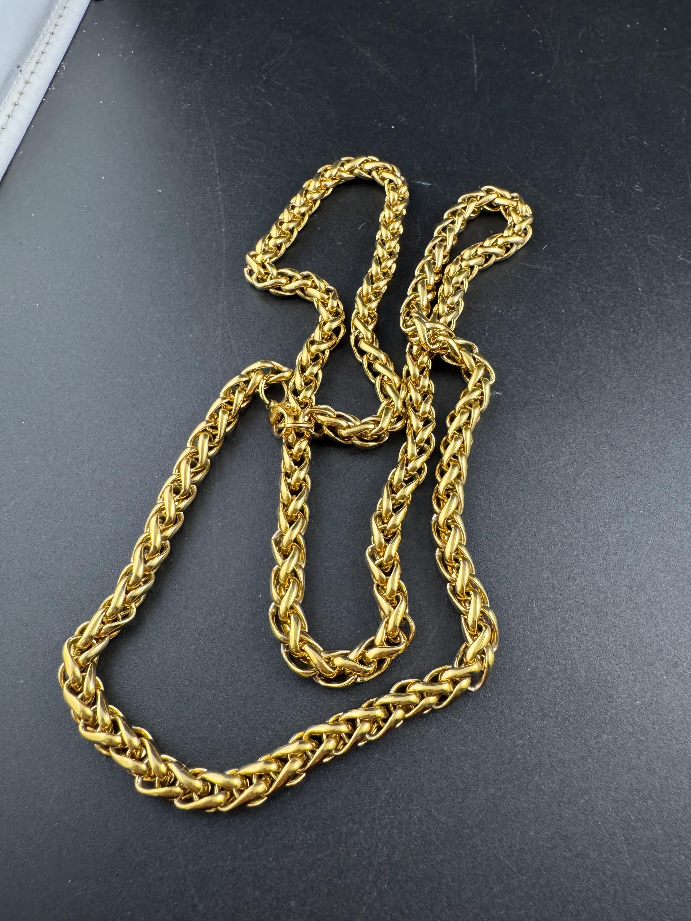 78cm long 1980s thick gold plated wheat link chain necklace