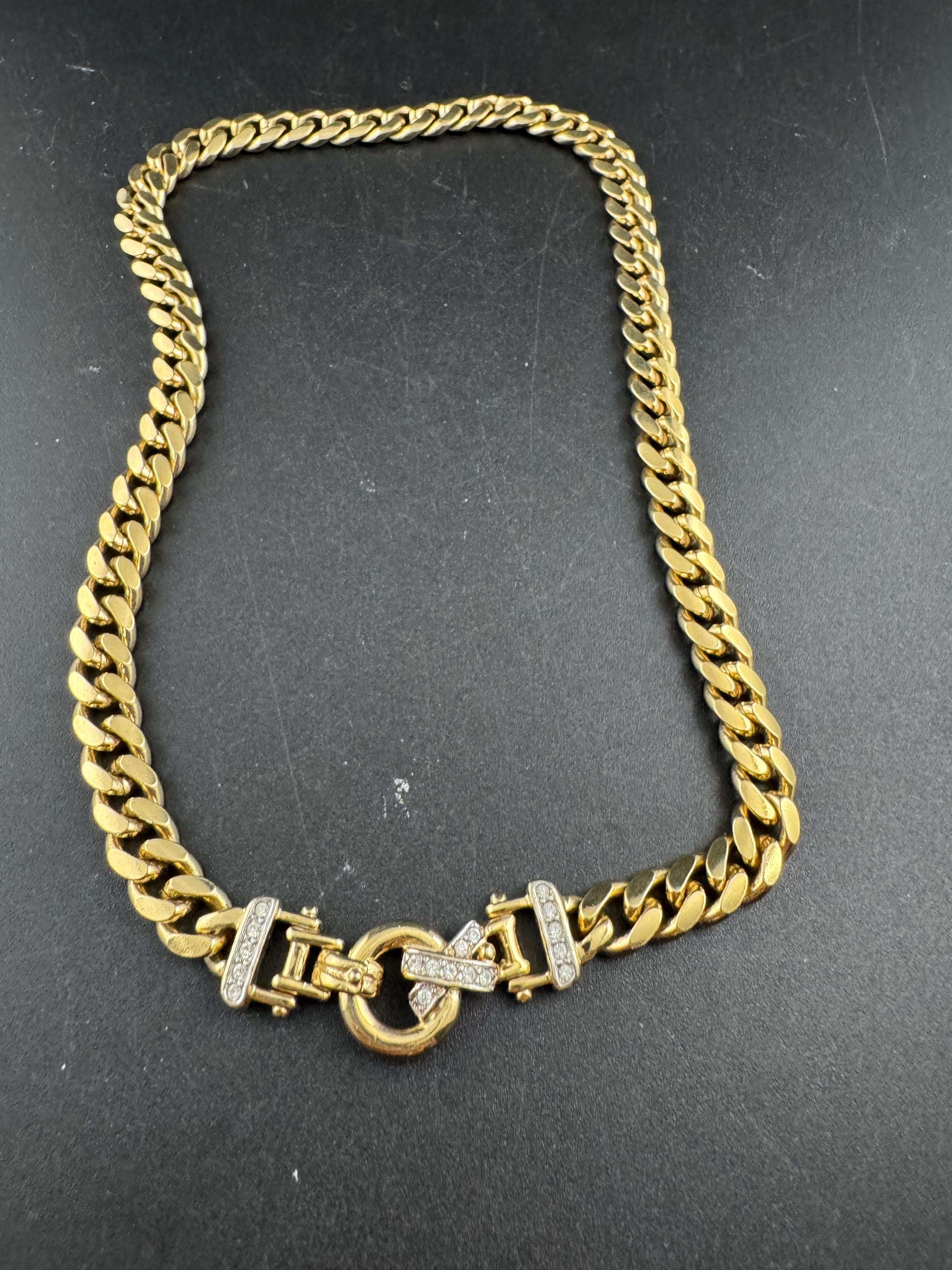 41cm chunky gold tone heavy curb chain choker necklace set with clear crystals