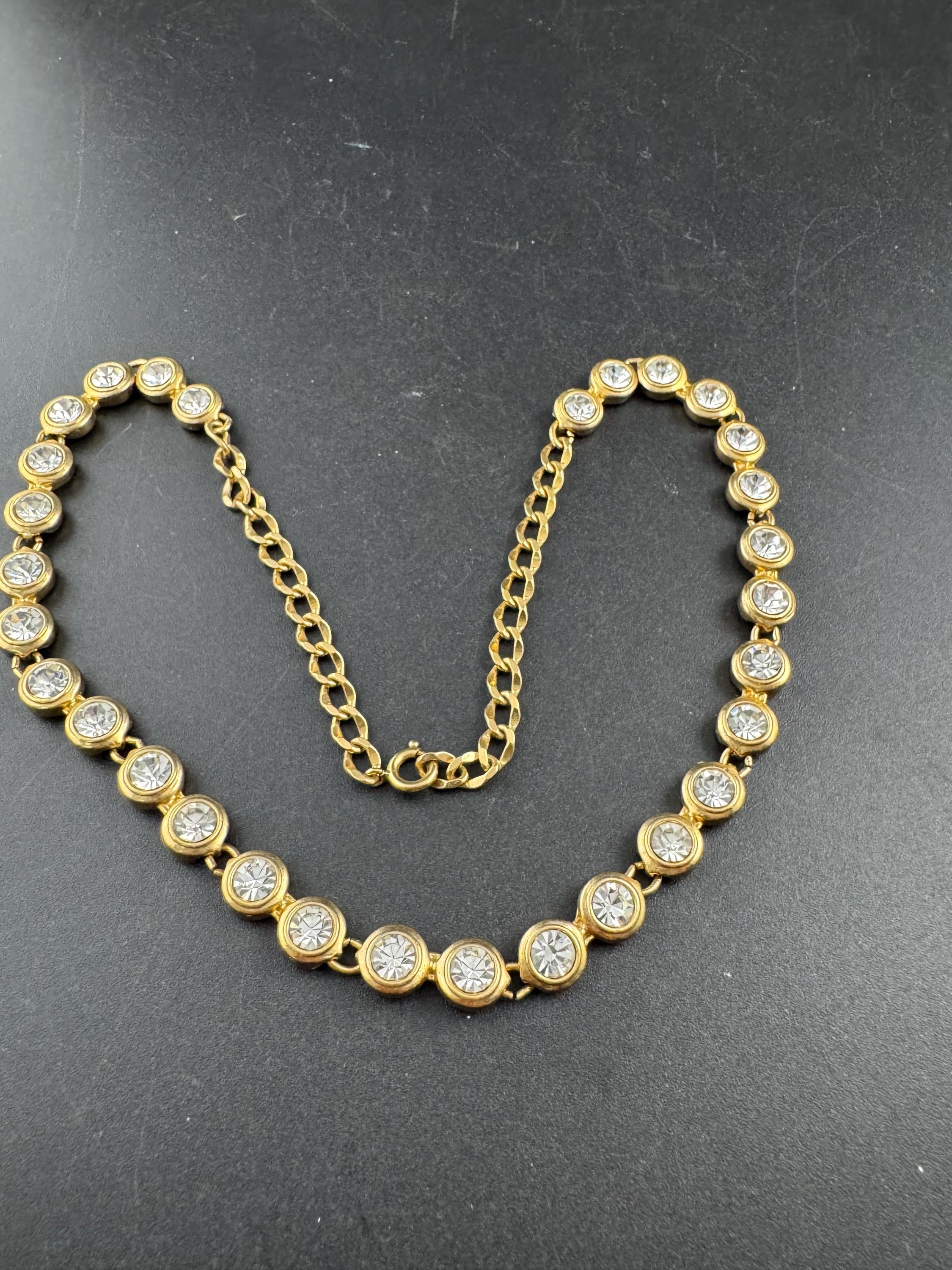 Retro bezel set clear crystal rivière necklace 46cm, gold tone diamanté