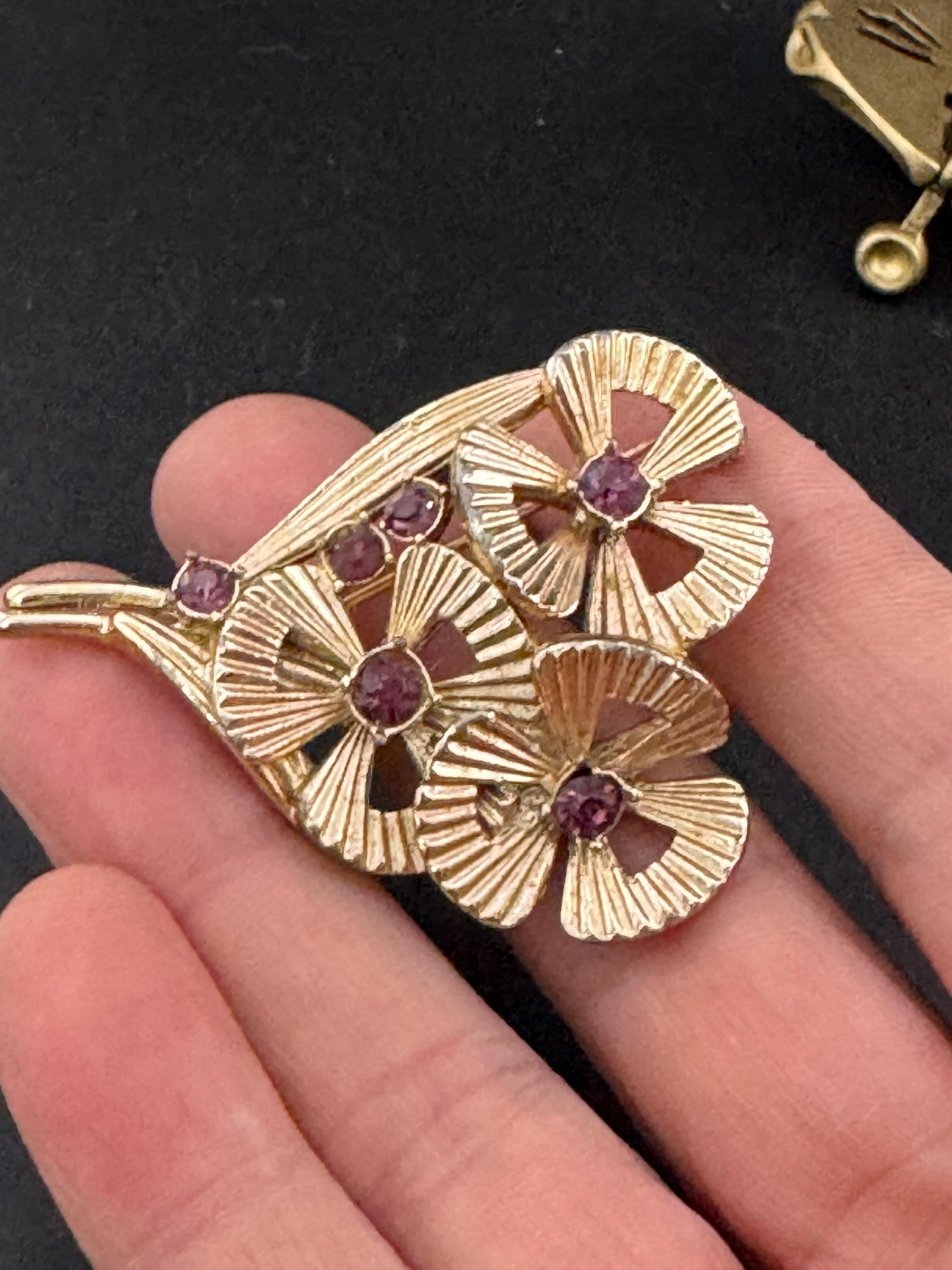 modernist textured bouquet brooch with amethyst stones 5cm
