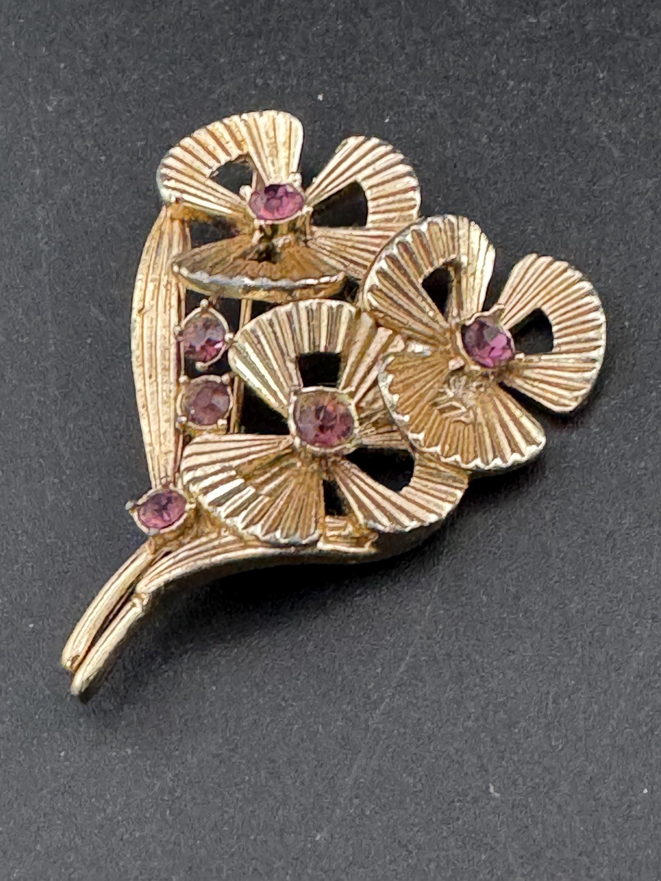 modernist textured bouquet brooch with amethyst stones 5cm