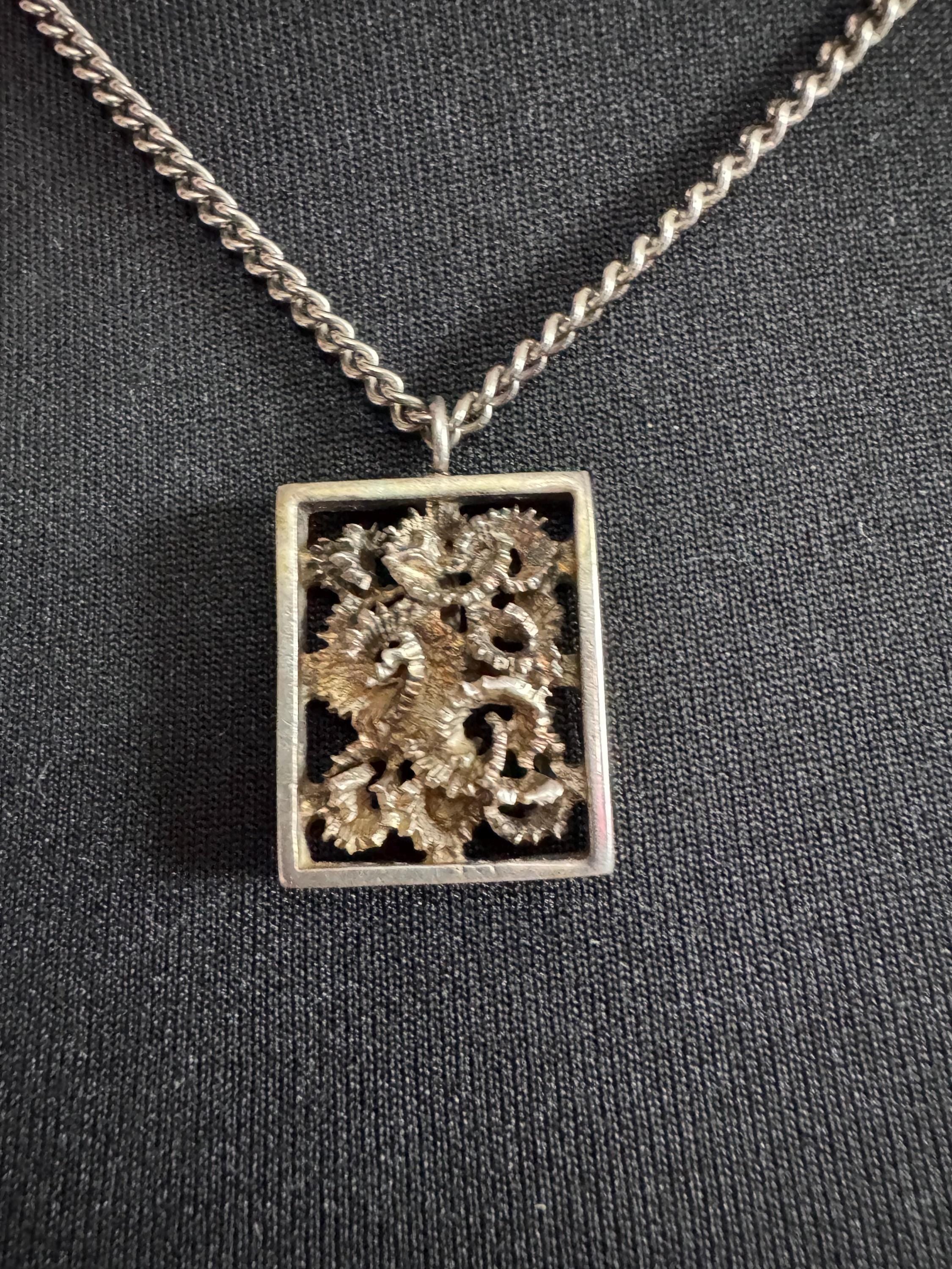 Vintage steel brutalist rectangular pendant necklace