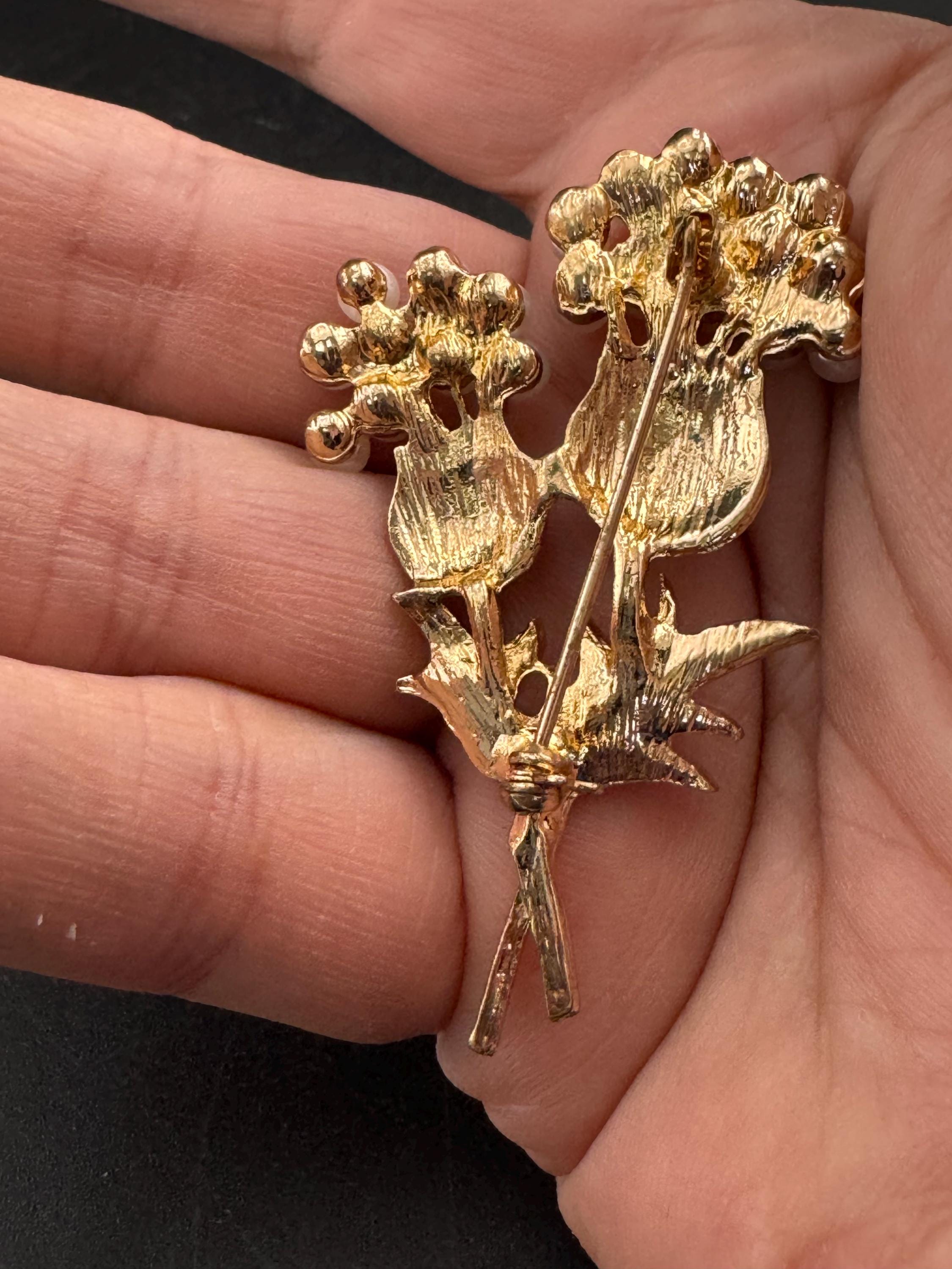 Retro Scottish enamel Purple Thistle Brooch with seed pearls , gold tone