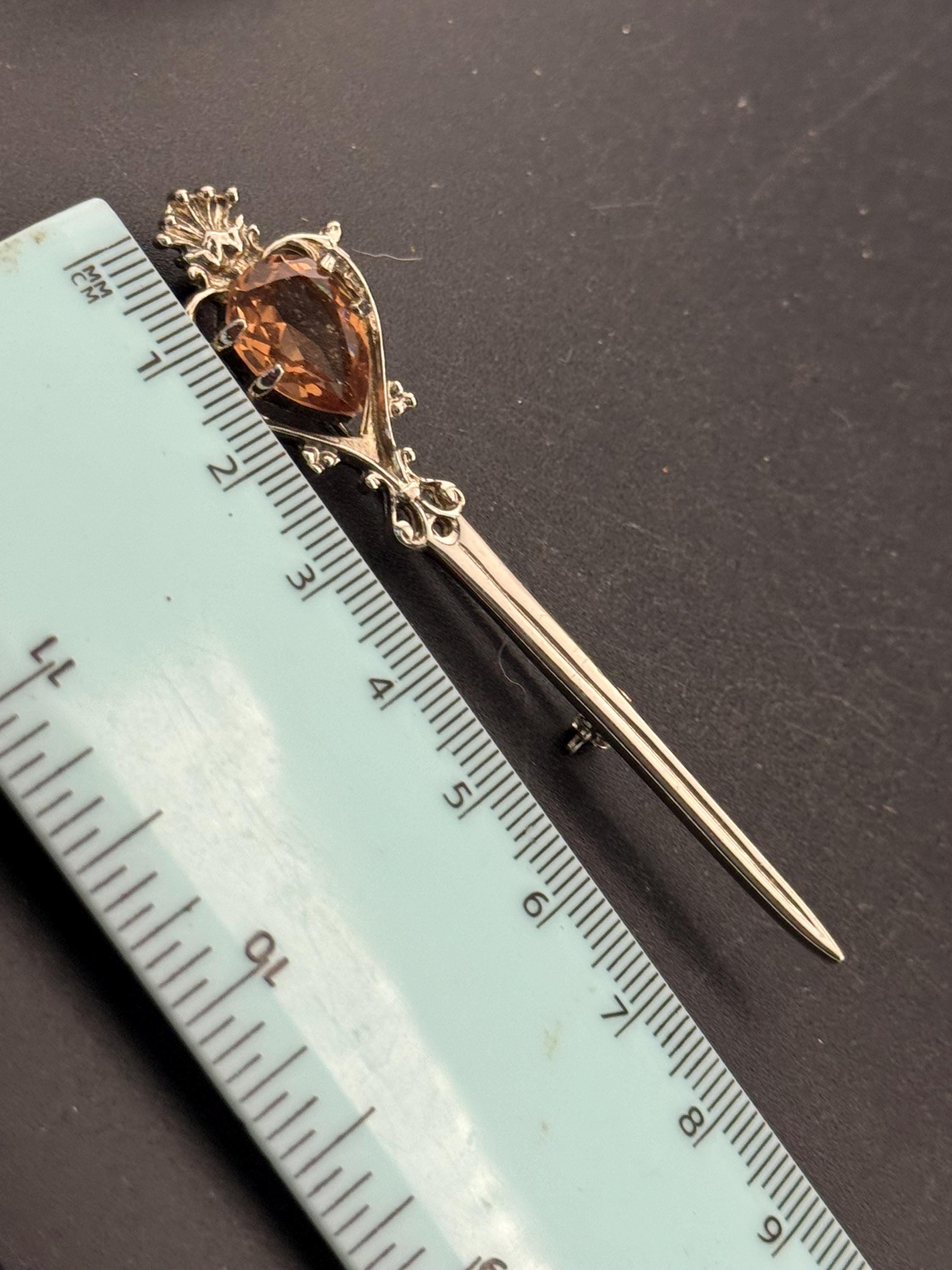 vintage Scottish dirk kilt pin Celtic brooch with topaz citrine glass