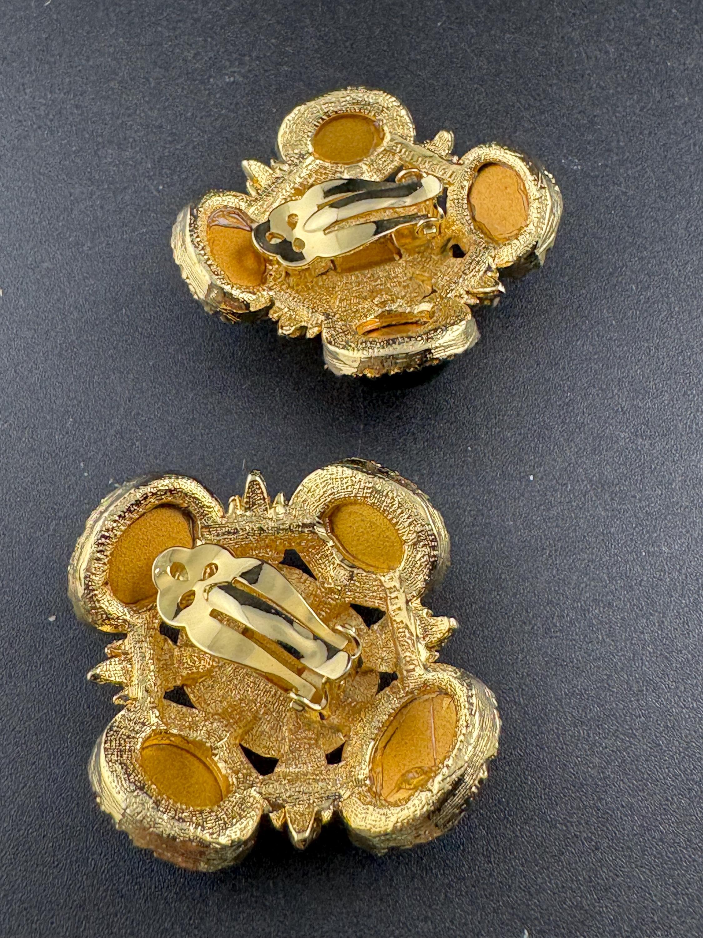 Vintage 1980s Swarovski Crystal Cross Earrings: Gold Tone Emerald ruby sapphire Cabochon