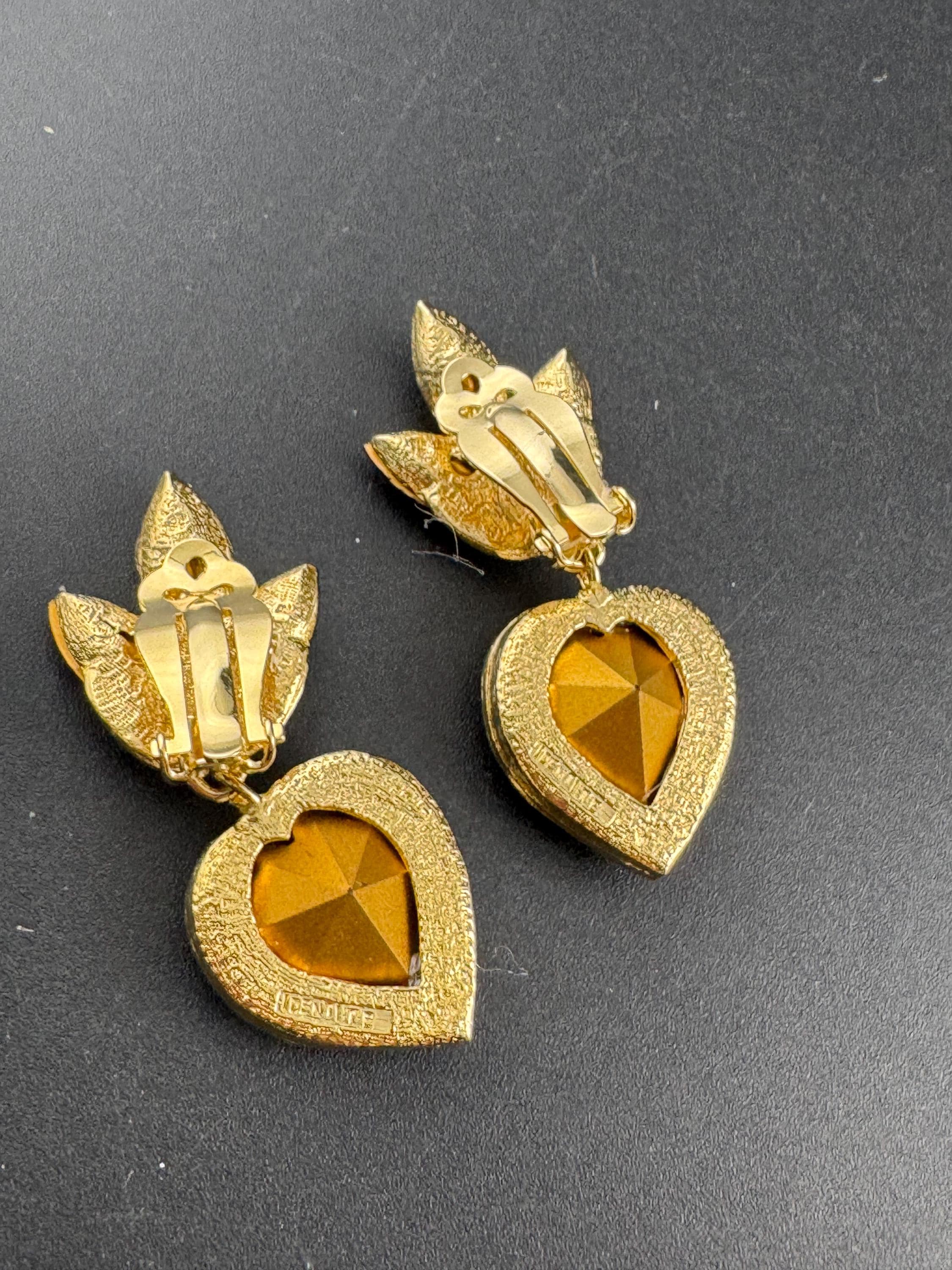 Vintage 1980s Swarovski Crystal dangly Earrings: Gold Tone Purple Crystal