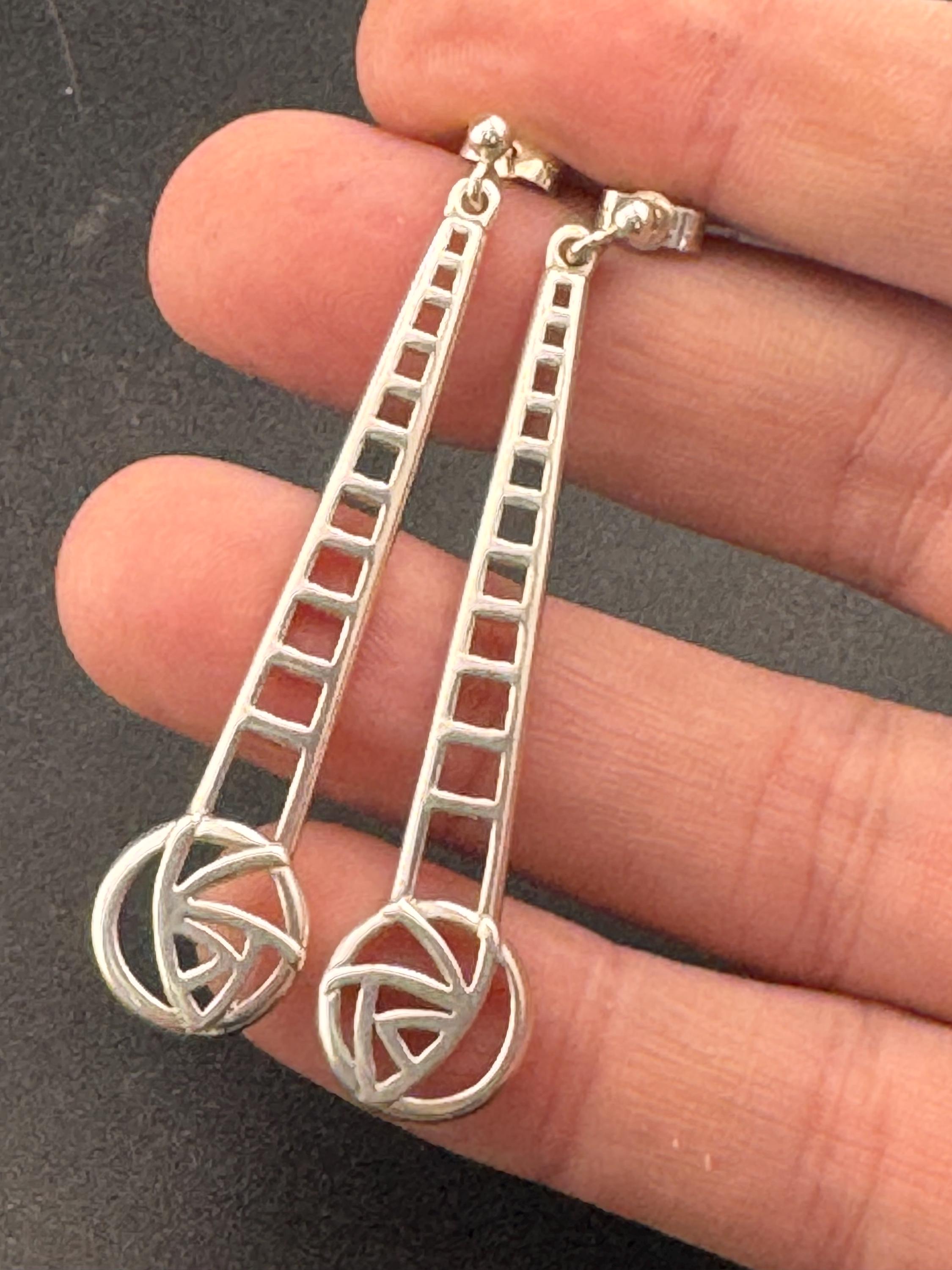 Vintage CJL carrick Sterling Silver Dangle Earrings Arts & Crafts, full Hallmarks