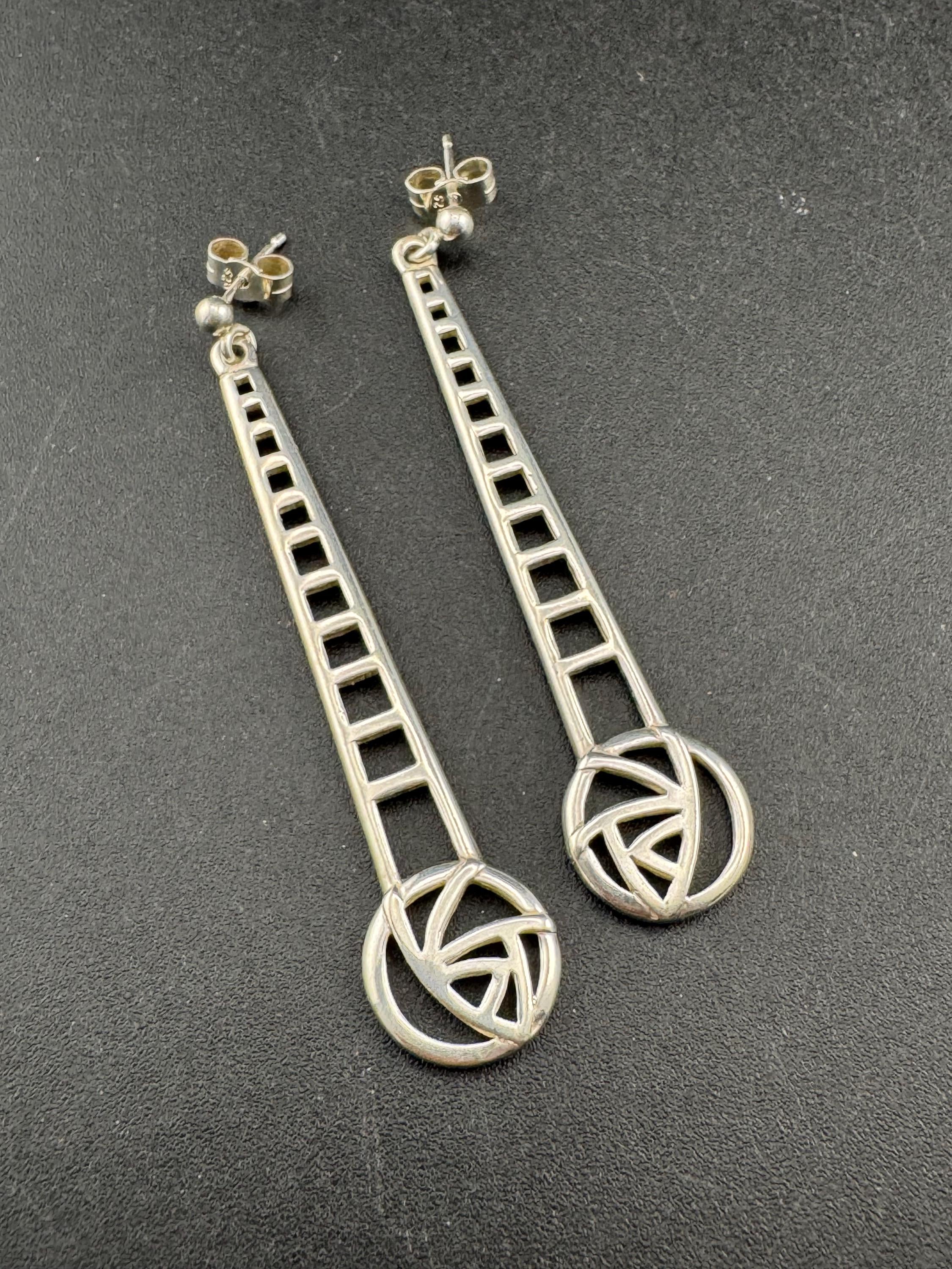 Vintage CJL carrick Sterling Silver Dangle Earrings Arts & Crafts, full Hallmarks