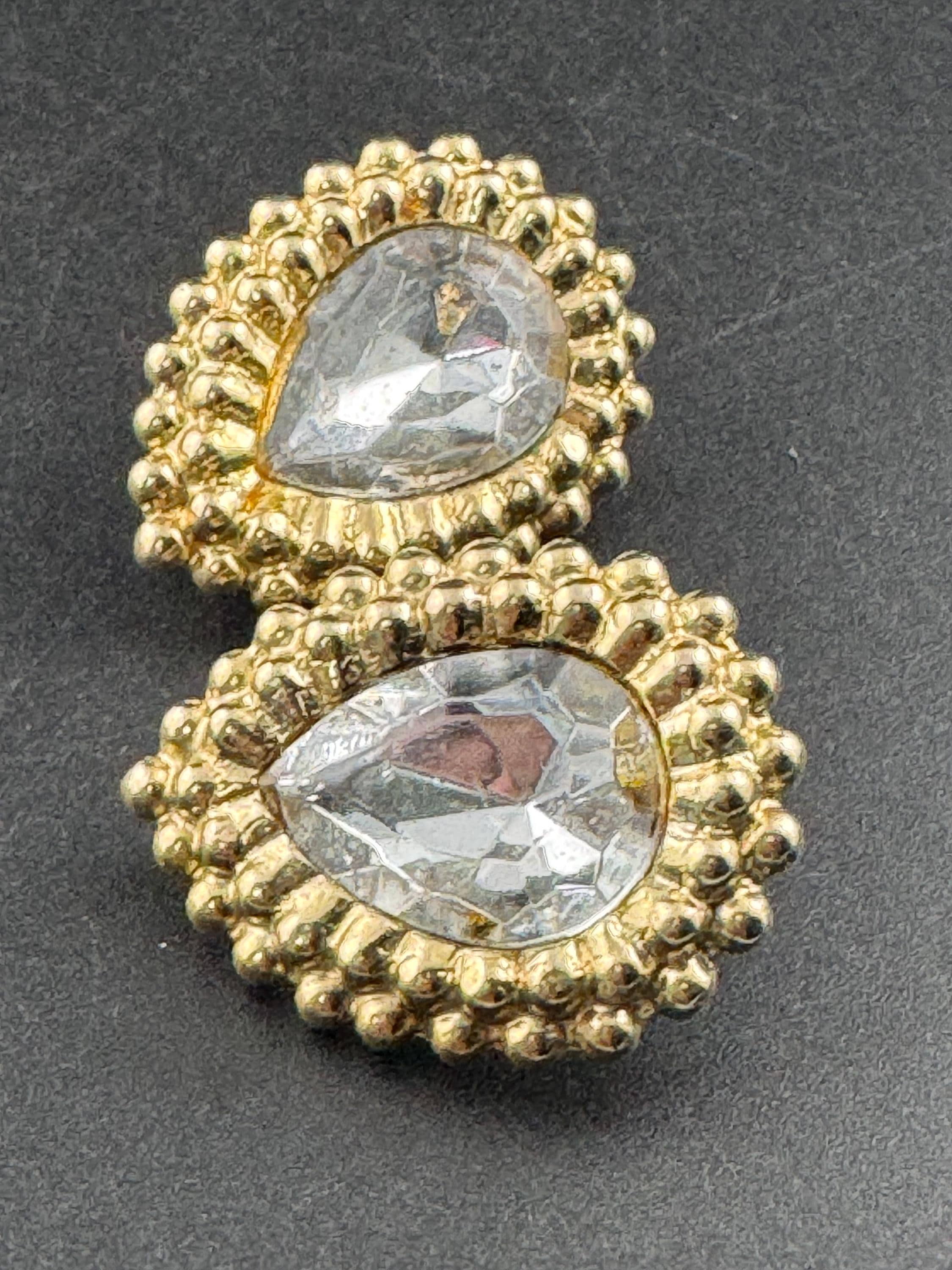 vintage oversized 4cm clear glass crystal teardrop stud earrings , gold tone
