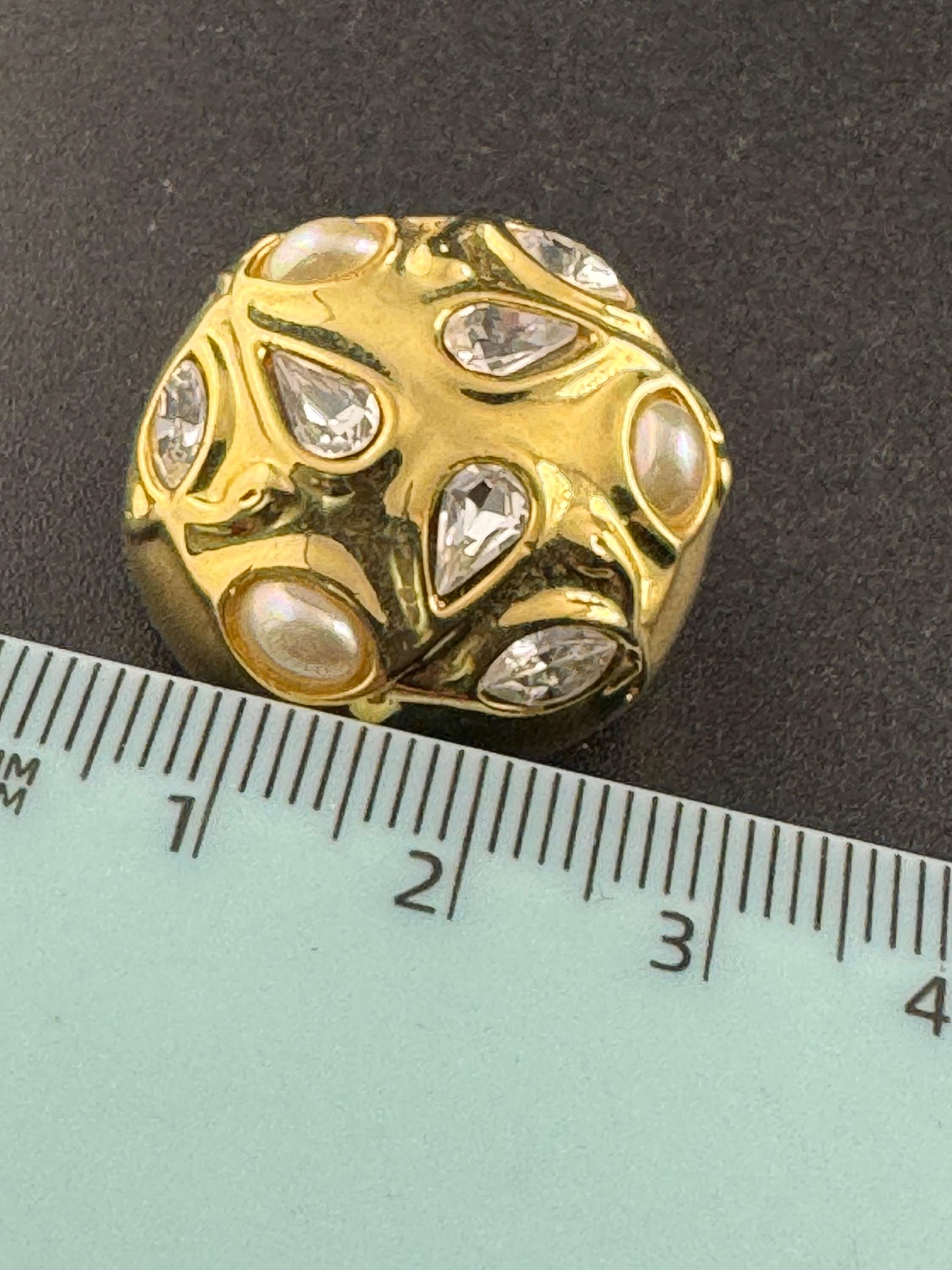 Faux pearl and Clear Diamanté paste gold tone domed Clip On Earrings