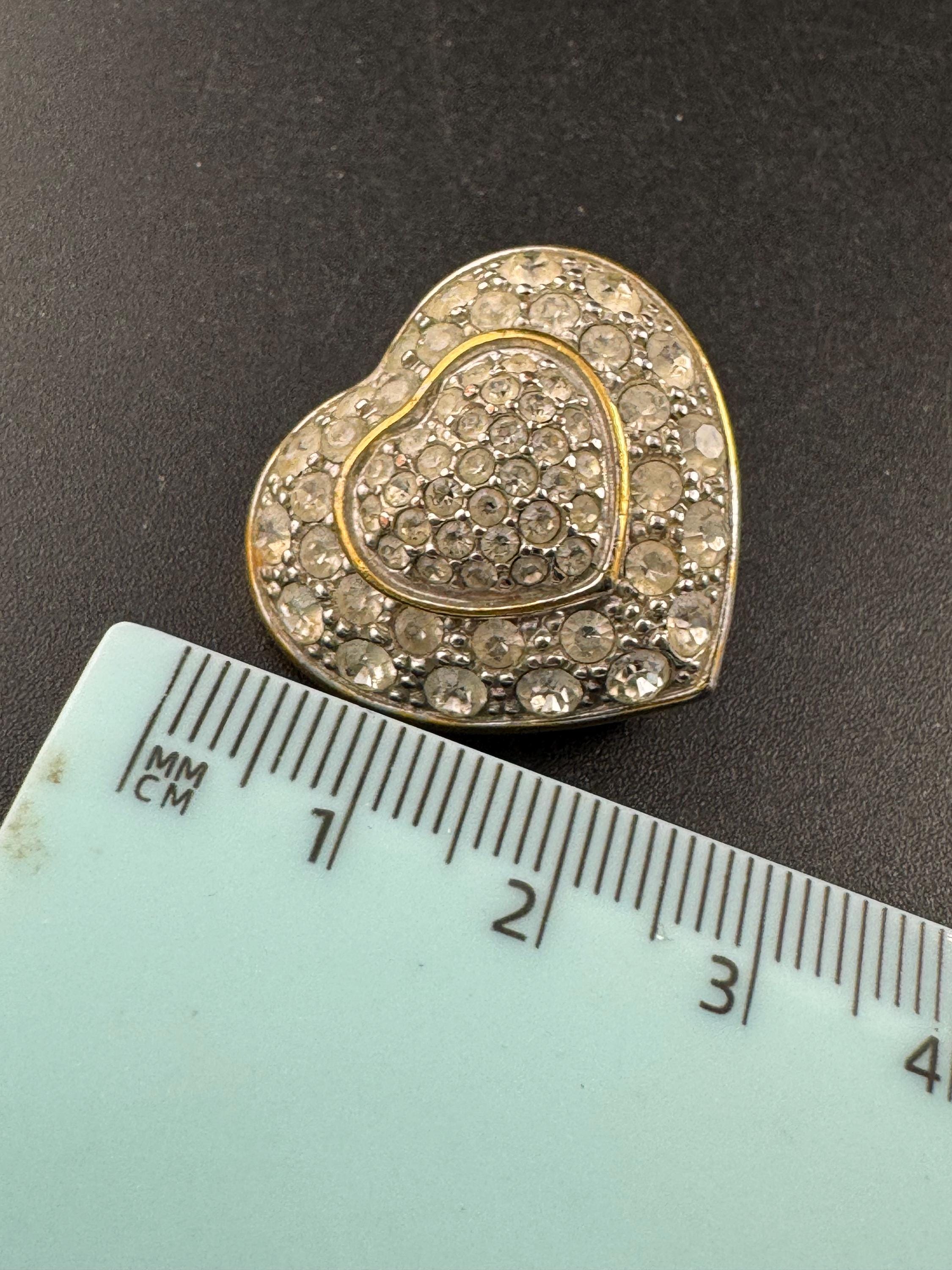 Vintage 1980s clear Crystal Heart oversized clip on Earrings: gold Tone