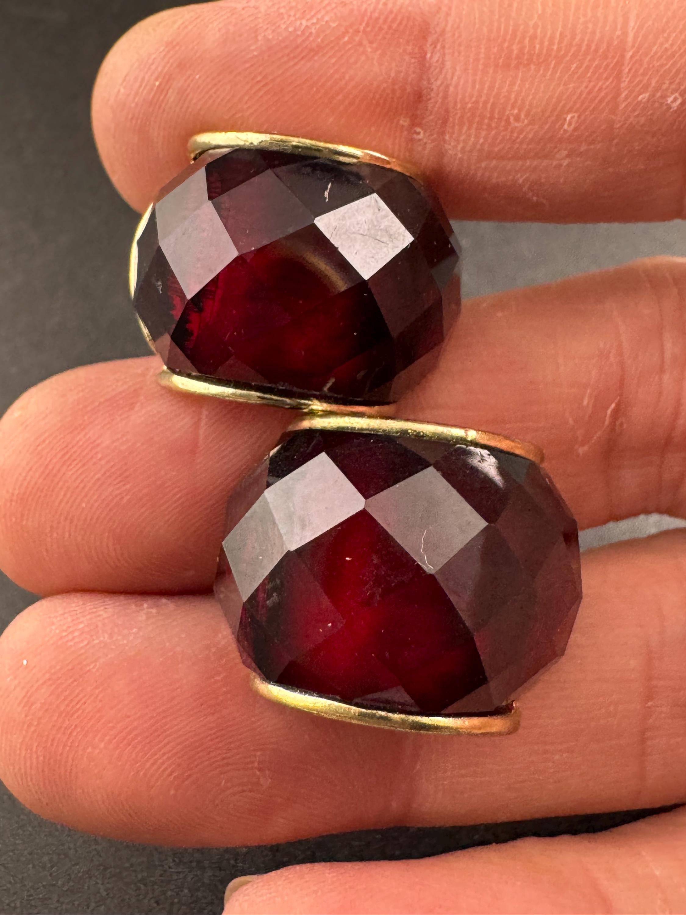 Vintage dark red acrylic Clip On Earrings: half hoop, Gold Tone