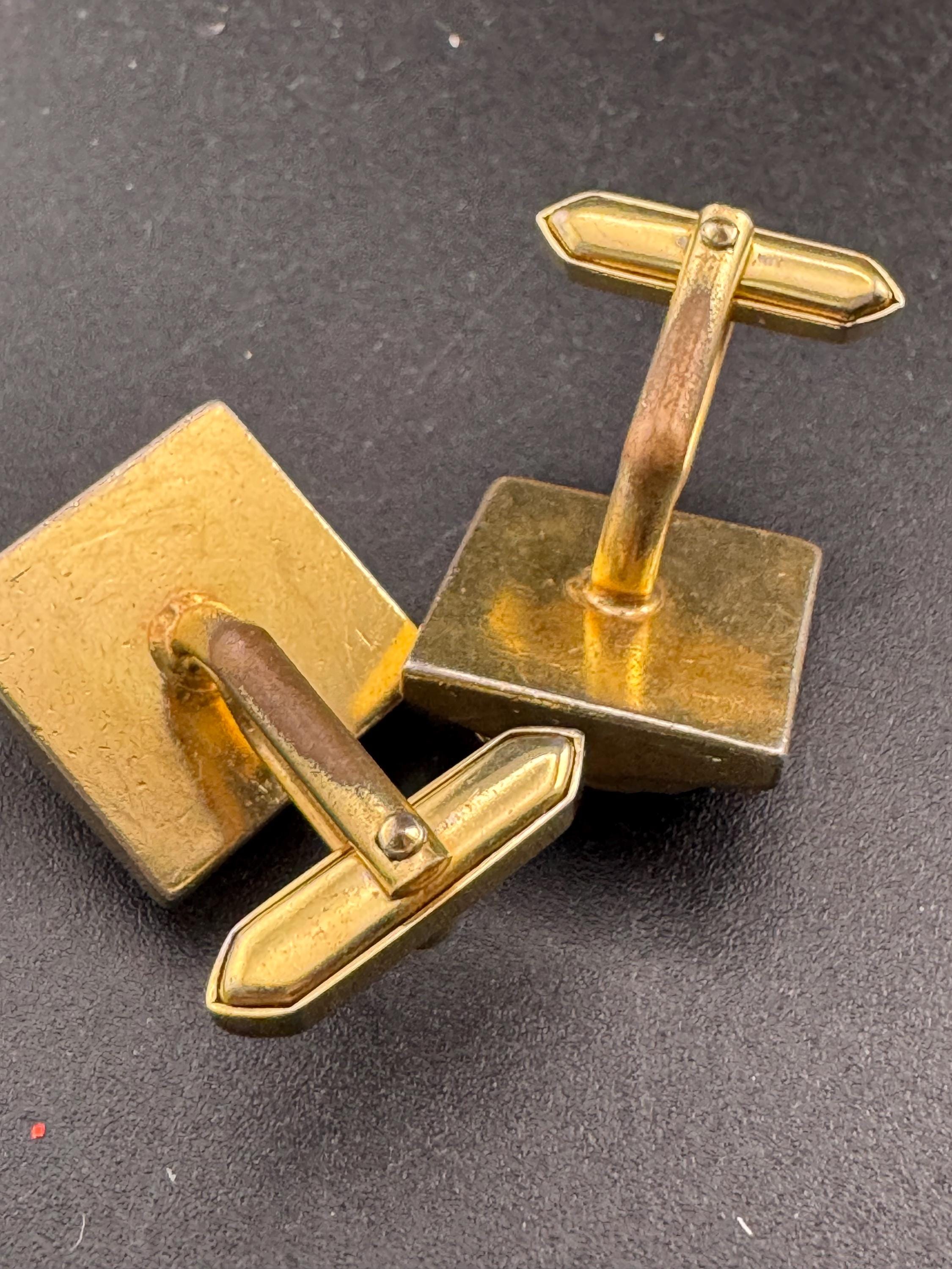 Vintage men’s gold cufflinks with purple rainbow crystal Rhinestones, Brutalist 1970s