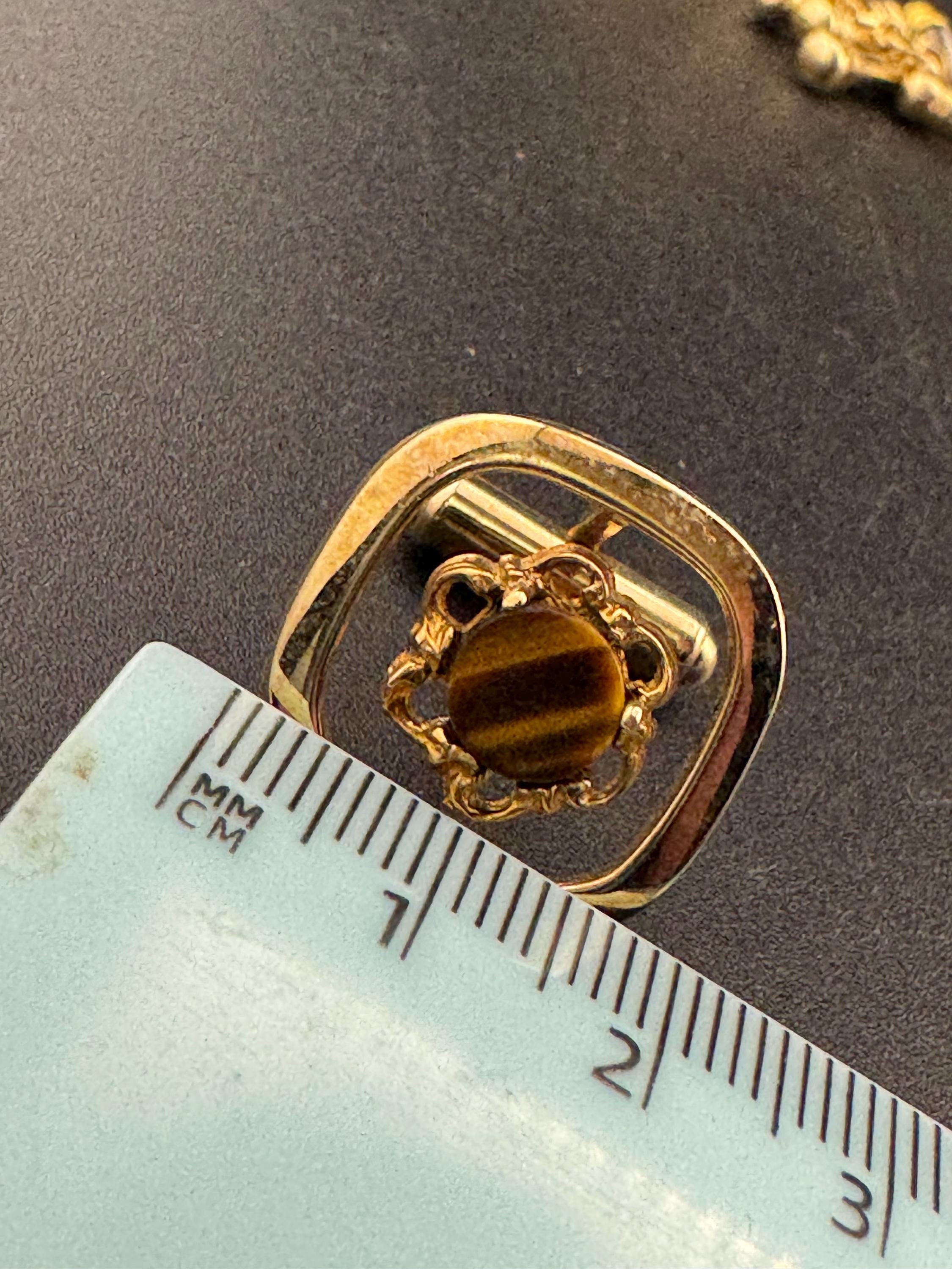 Vintage Brutalist 1970s brown tigerseye gemstone gold tone cufflinks