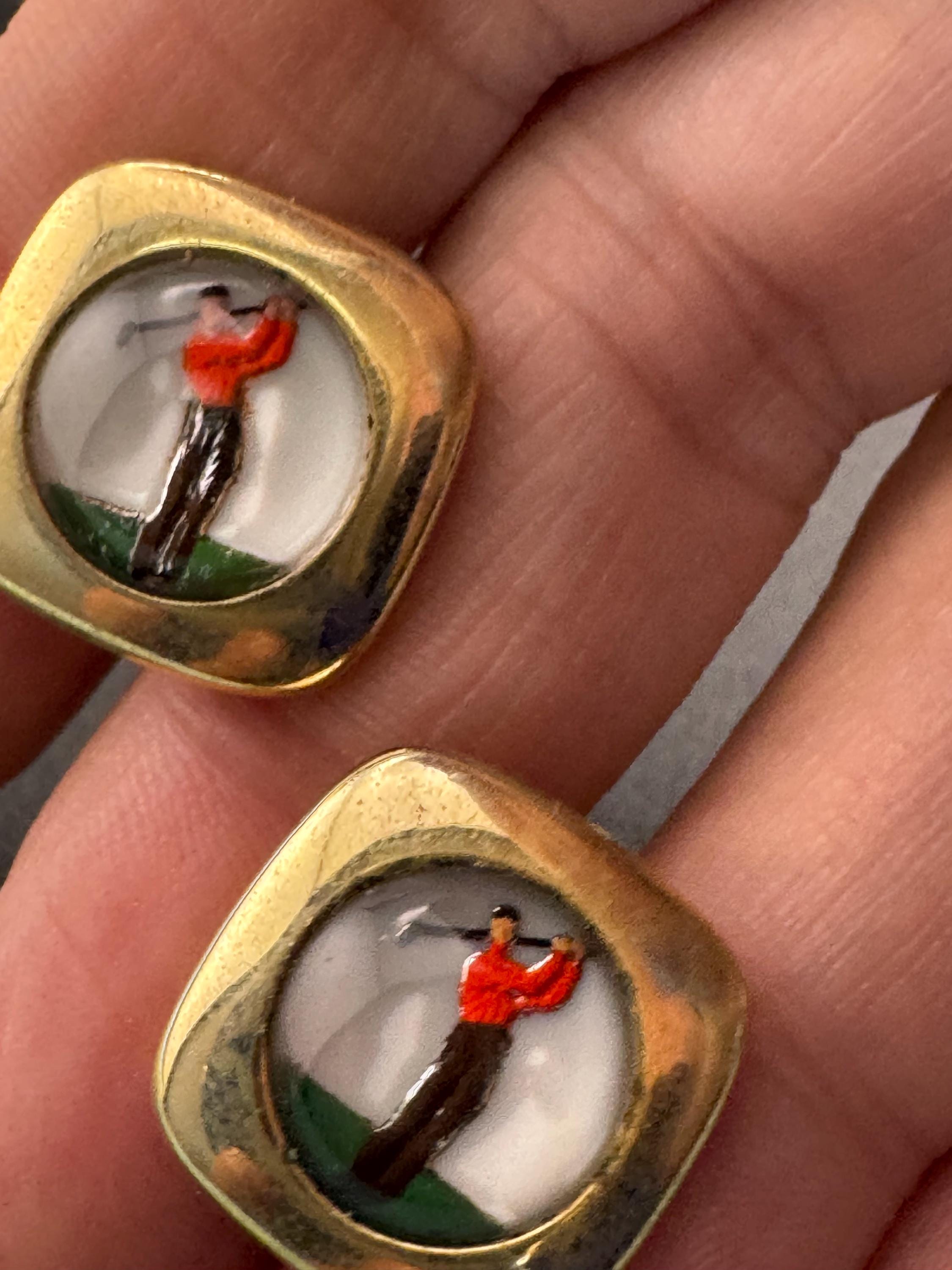 Vintage men’s golfer cufflinks, mid century reverse carved, golf