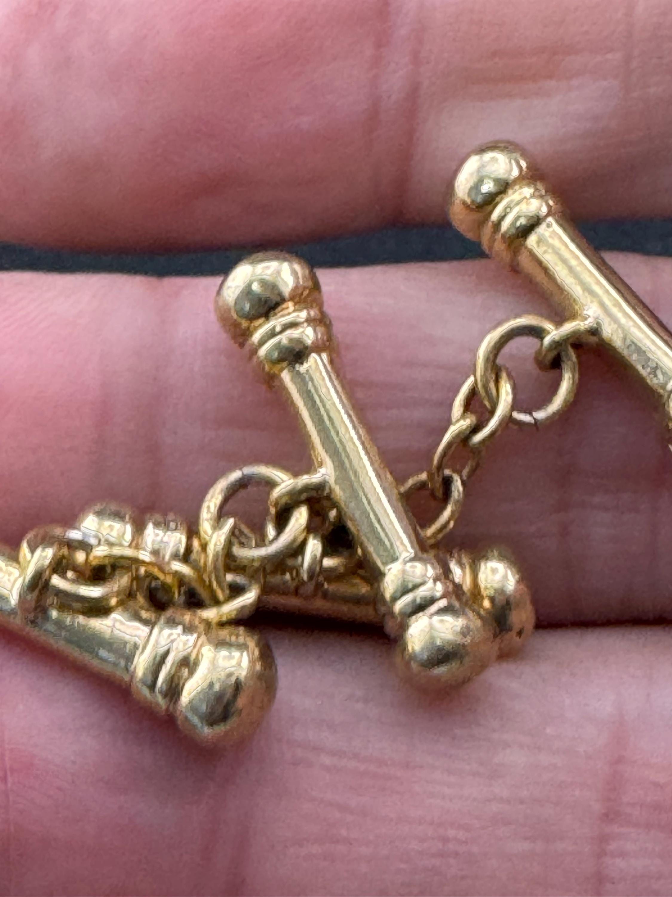 Vintage men’s gold barbell cufflinks mid-century pillar bar design