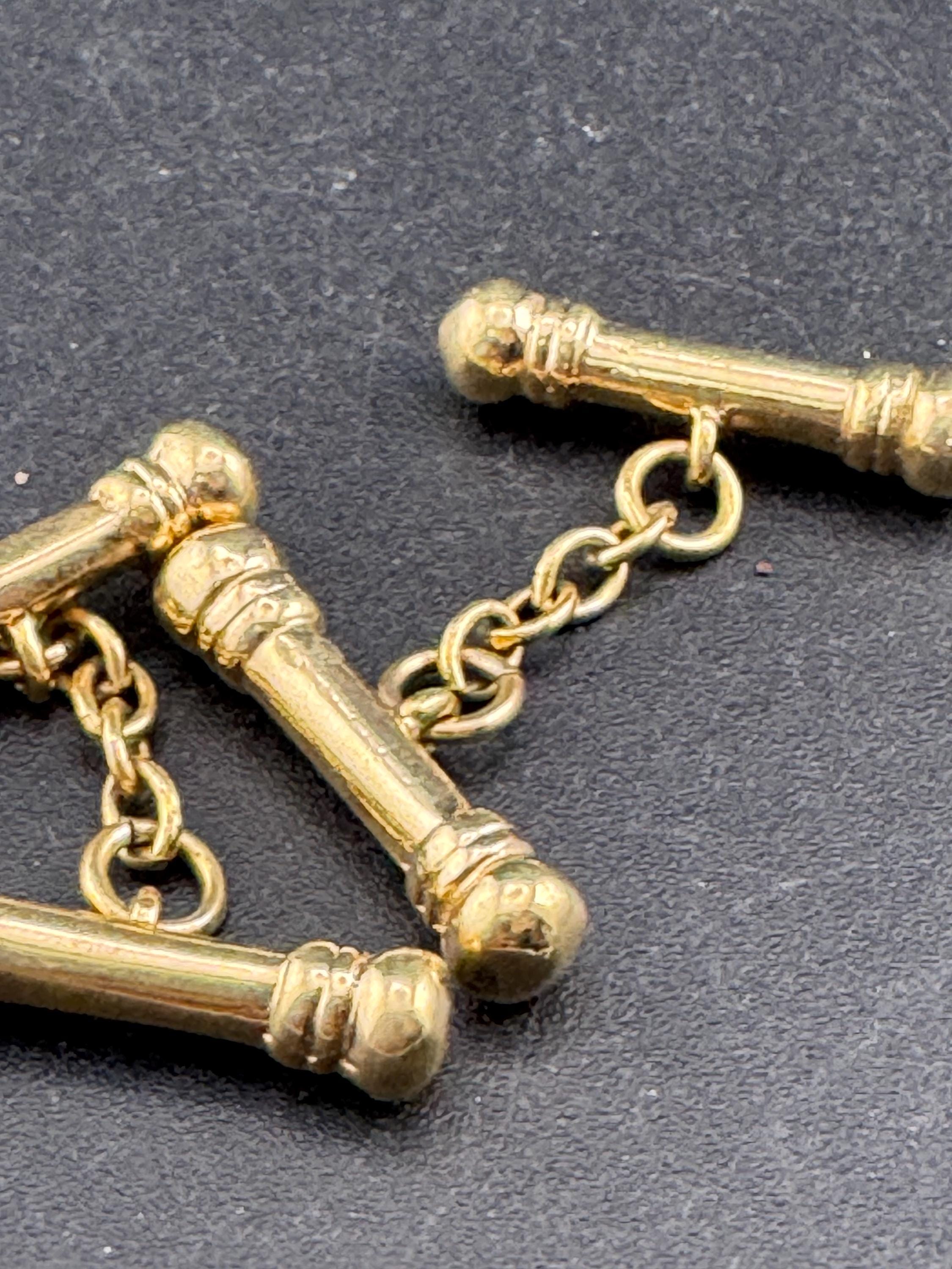 Vintage men’s gold barbell cufflinks mid-century pillar bar design