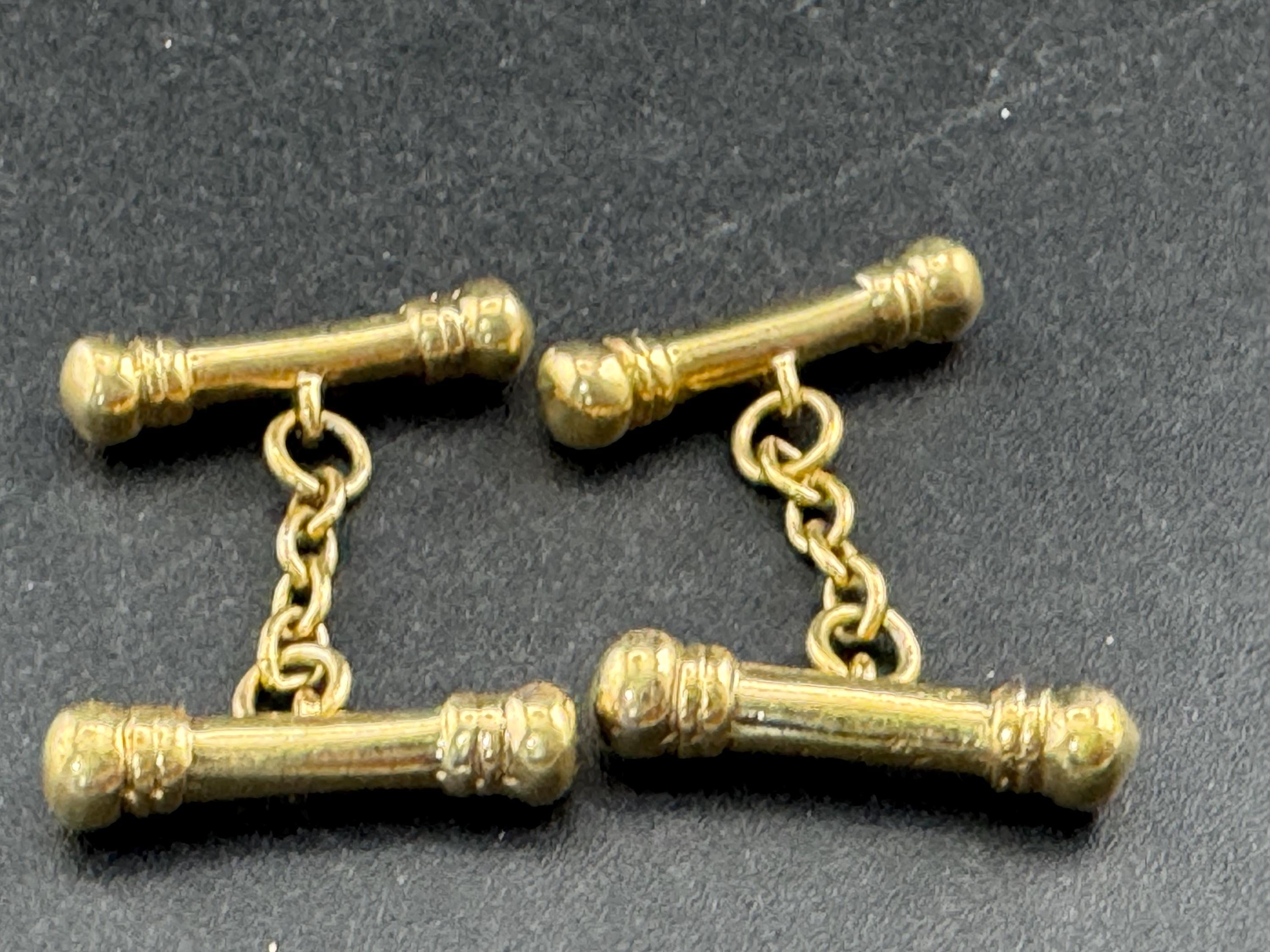 Vintage men’s gold barbell cufflinks mid-century pillar bar design