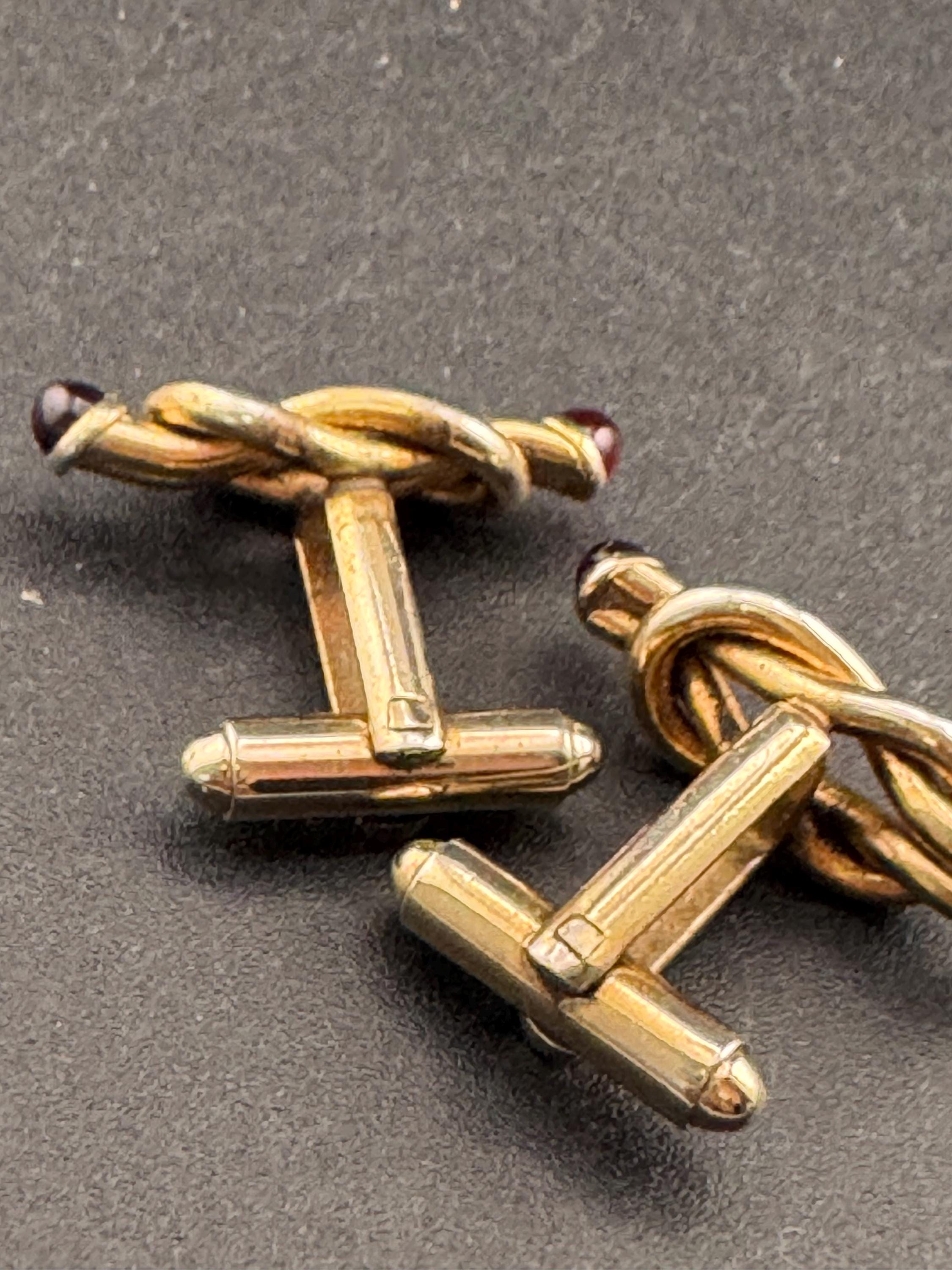 Vintage men’s red garnet cabochon gold knot cufflinks, high end