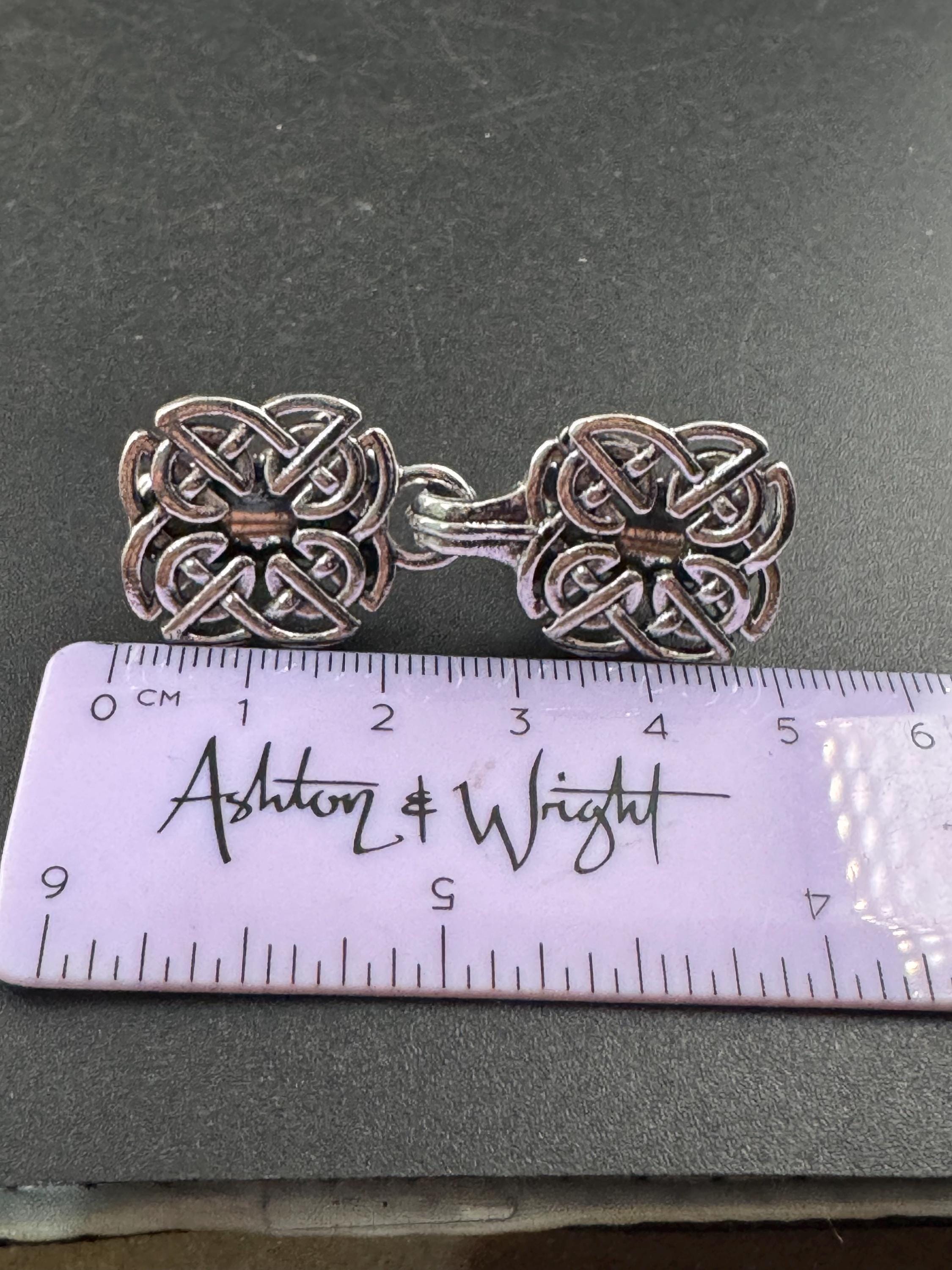 Silver cloak clasp, Celtic Scottish style cross cardigan clip, spring hinged closure