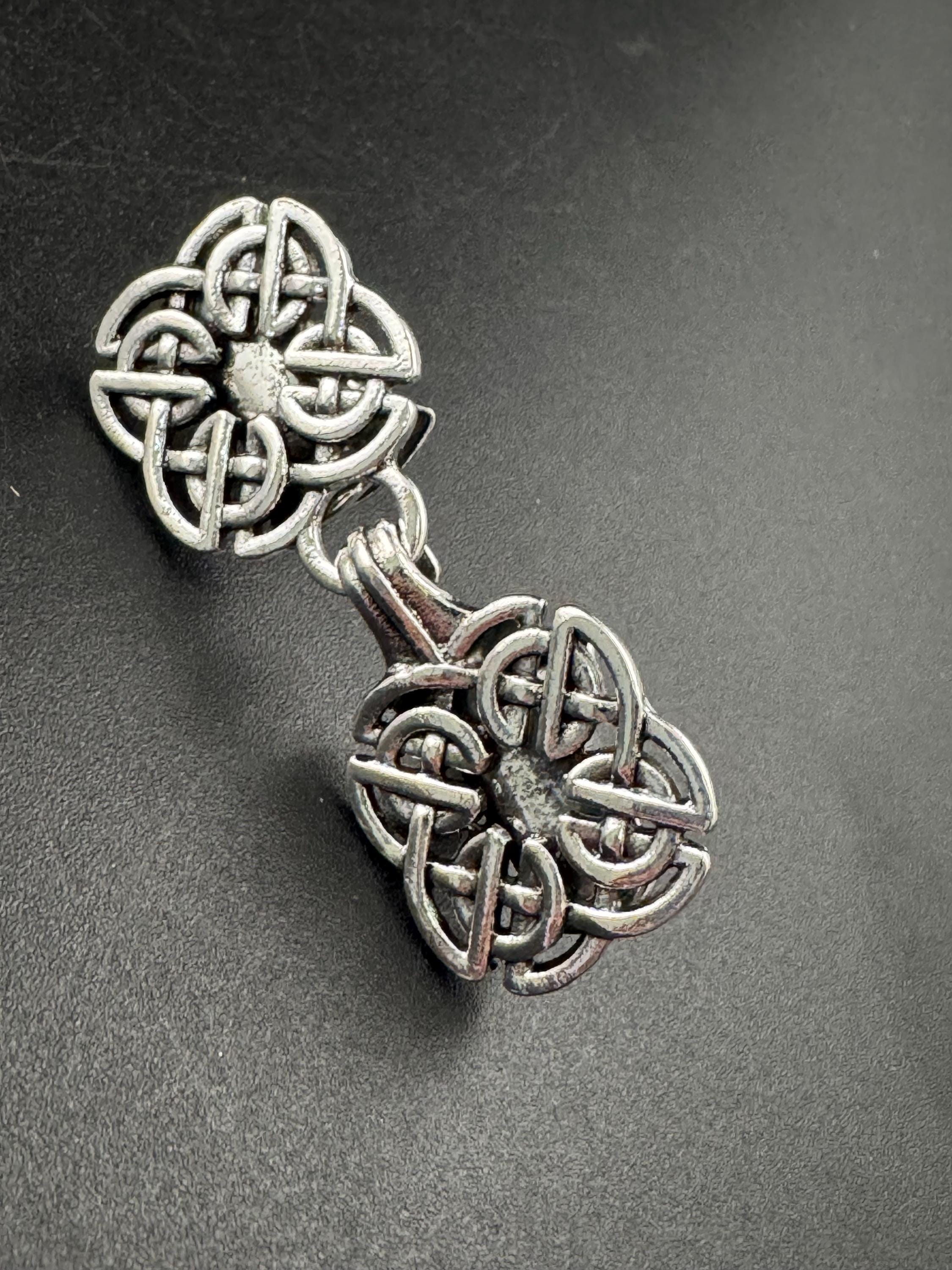 Silver cloak clasp, Celtic Scottish style cross cardigan clip, spring hinged closure