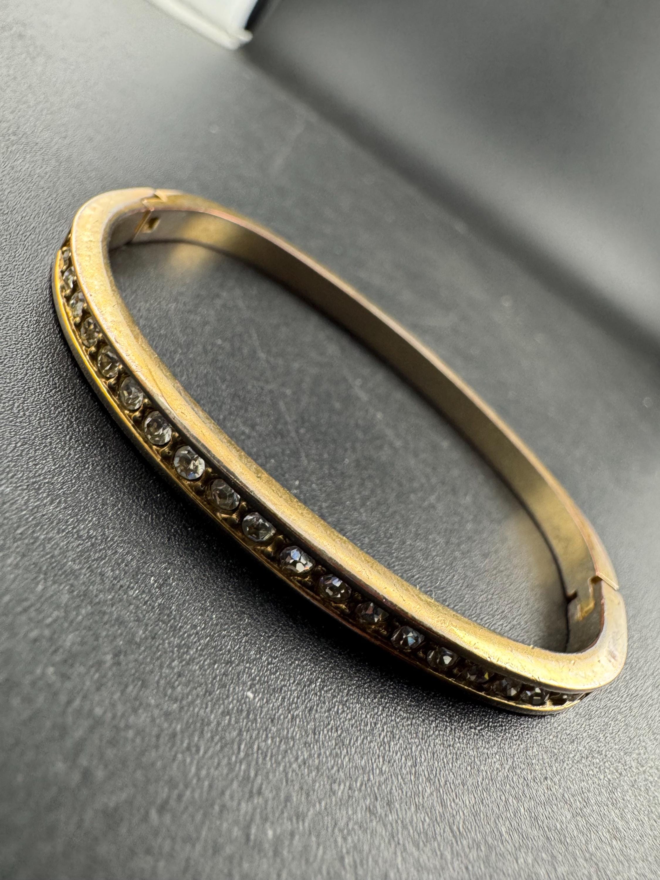 Retro squared clear diamanté crystal channel set hinged clamper bangle