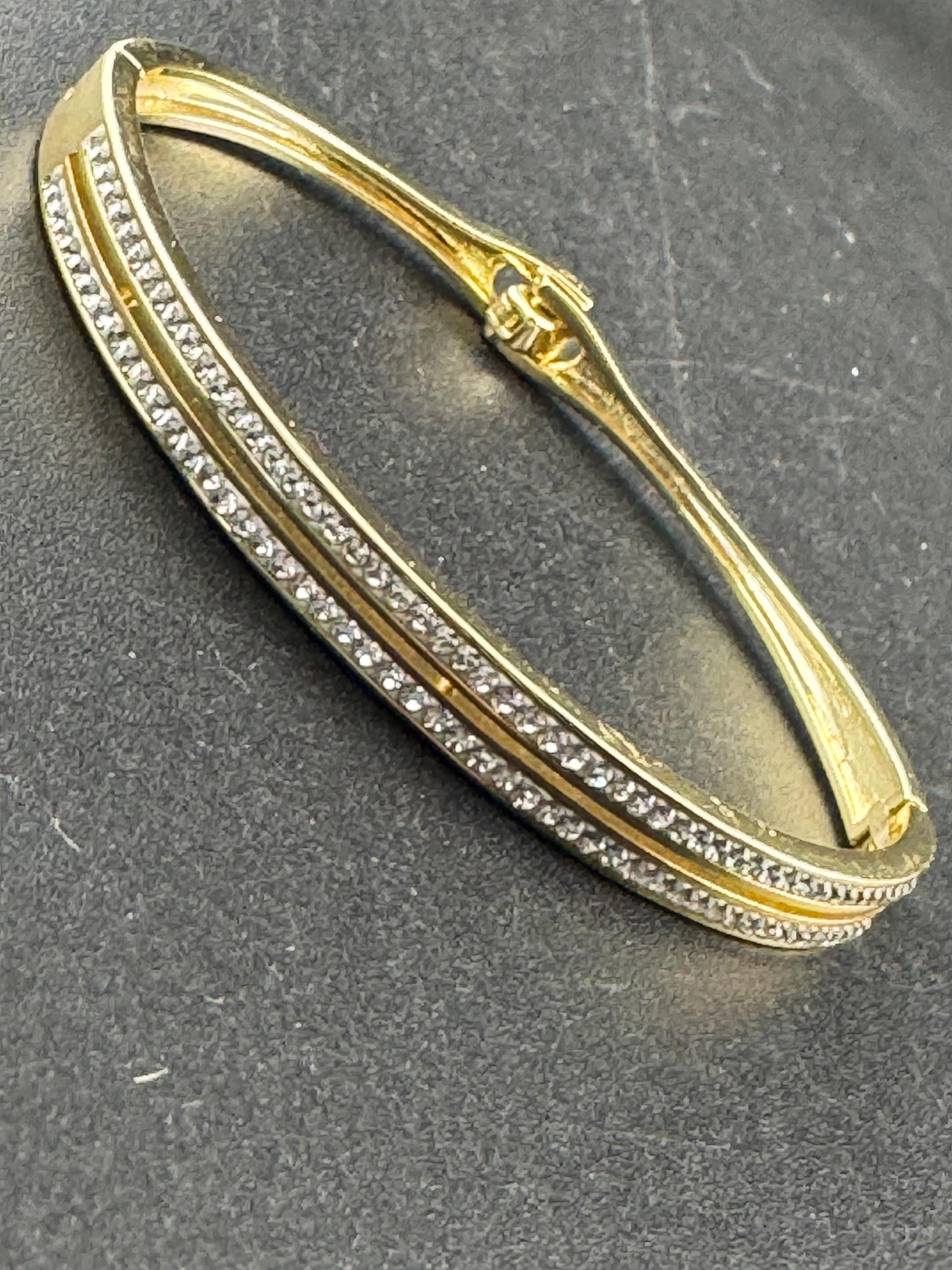 Retro clear diamanté hinged double channel set crystal bangle