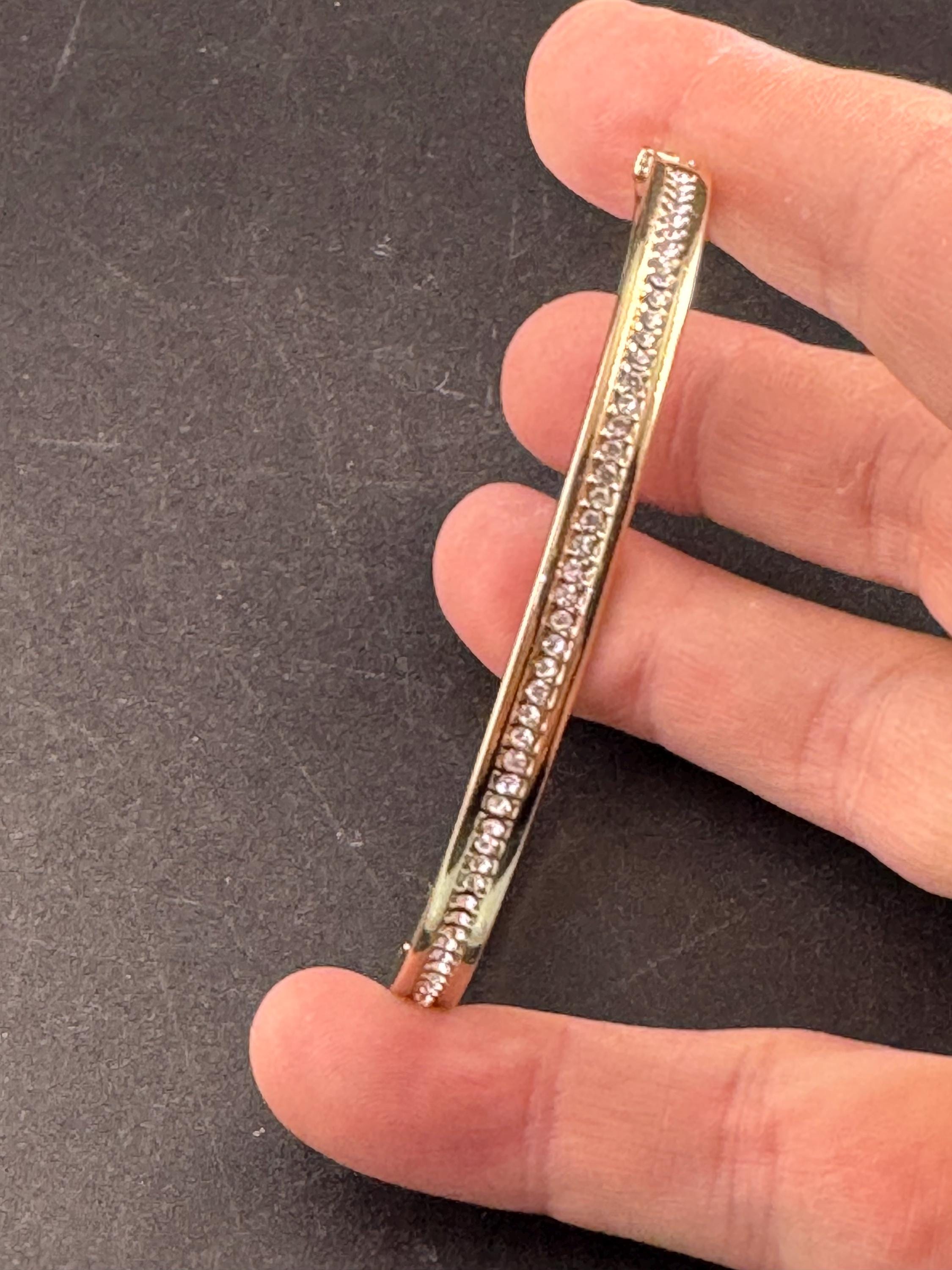 Retro squared clear diamanté crystal channel set hinged clamper bangle