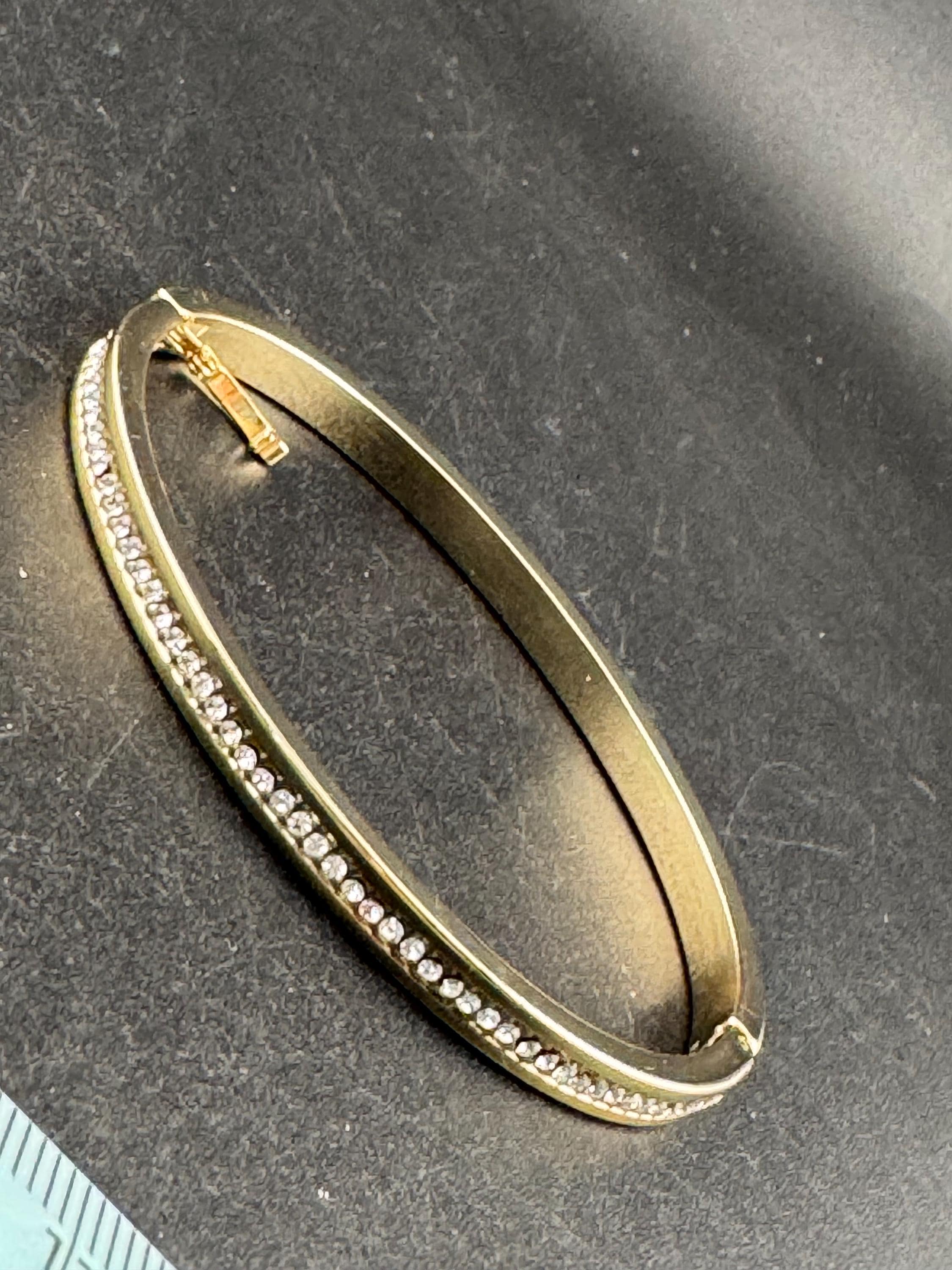 Retro squared clear diamanté crystal channel set hinged clamper bangle