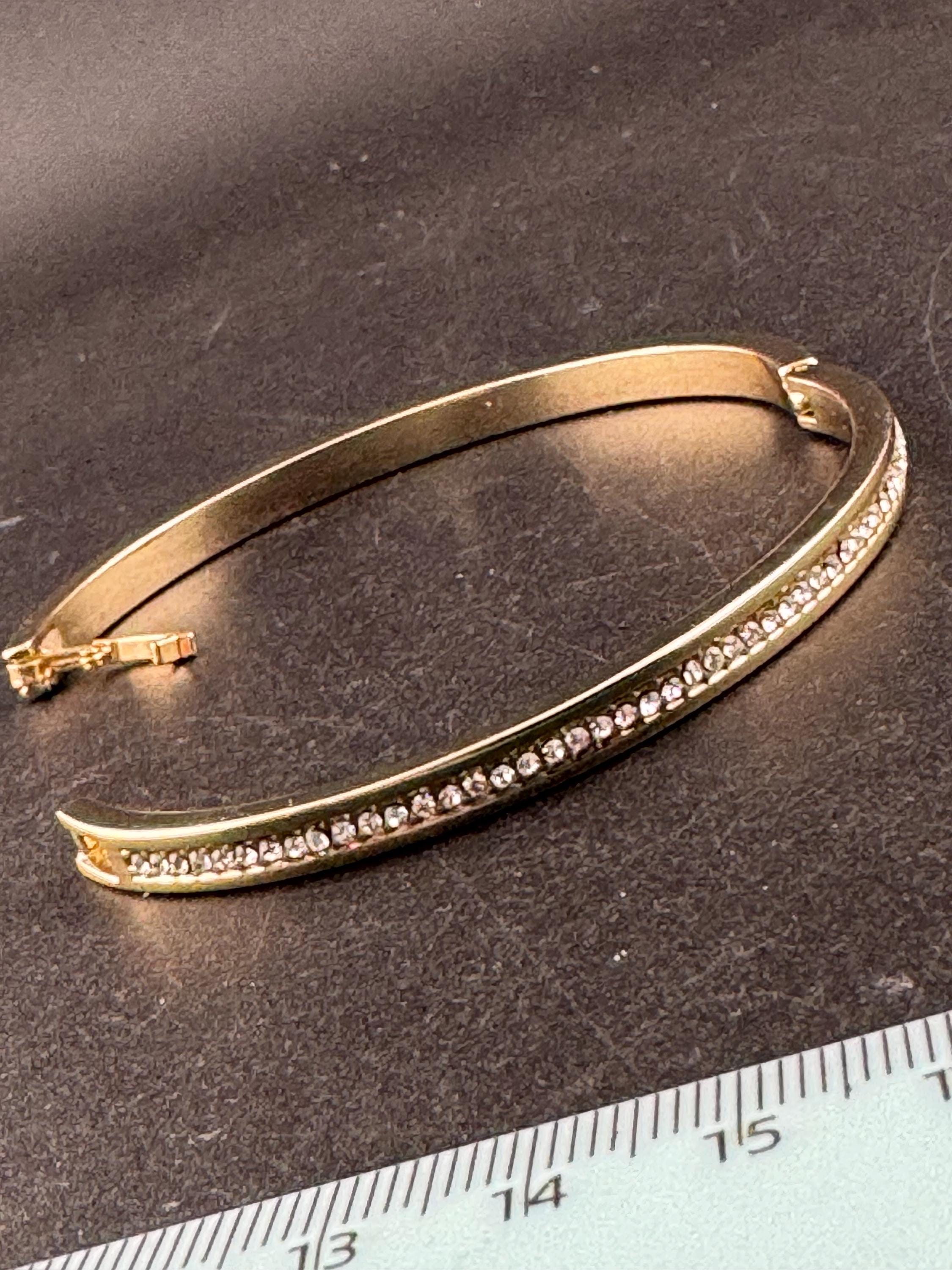 Retro squared clear diamanté crystal channel set hinged clamper bangle