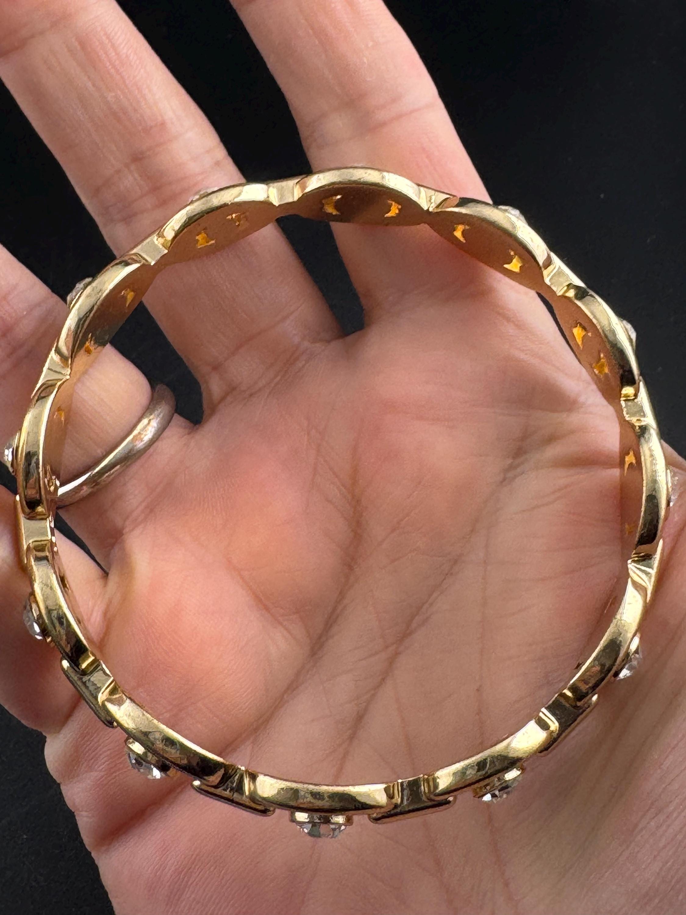 Fixed chain link bangle with clear diamanté , gold tone bracelet