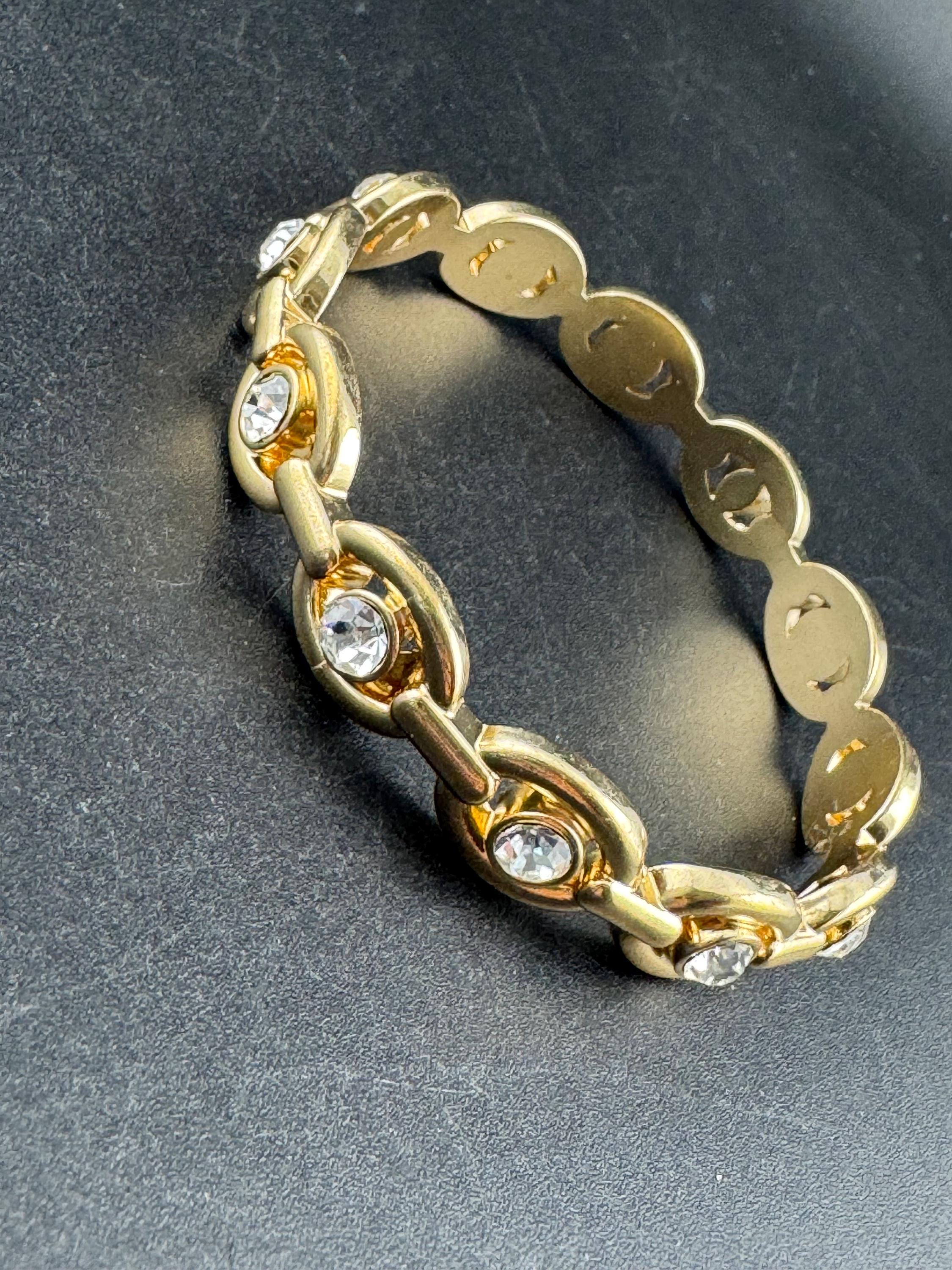 Fixed chain link bangle with clear diamanté , gold tone bracelet