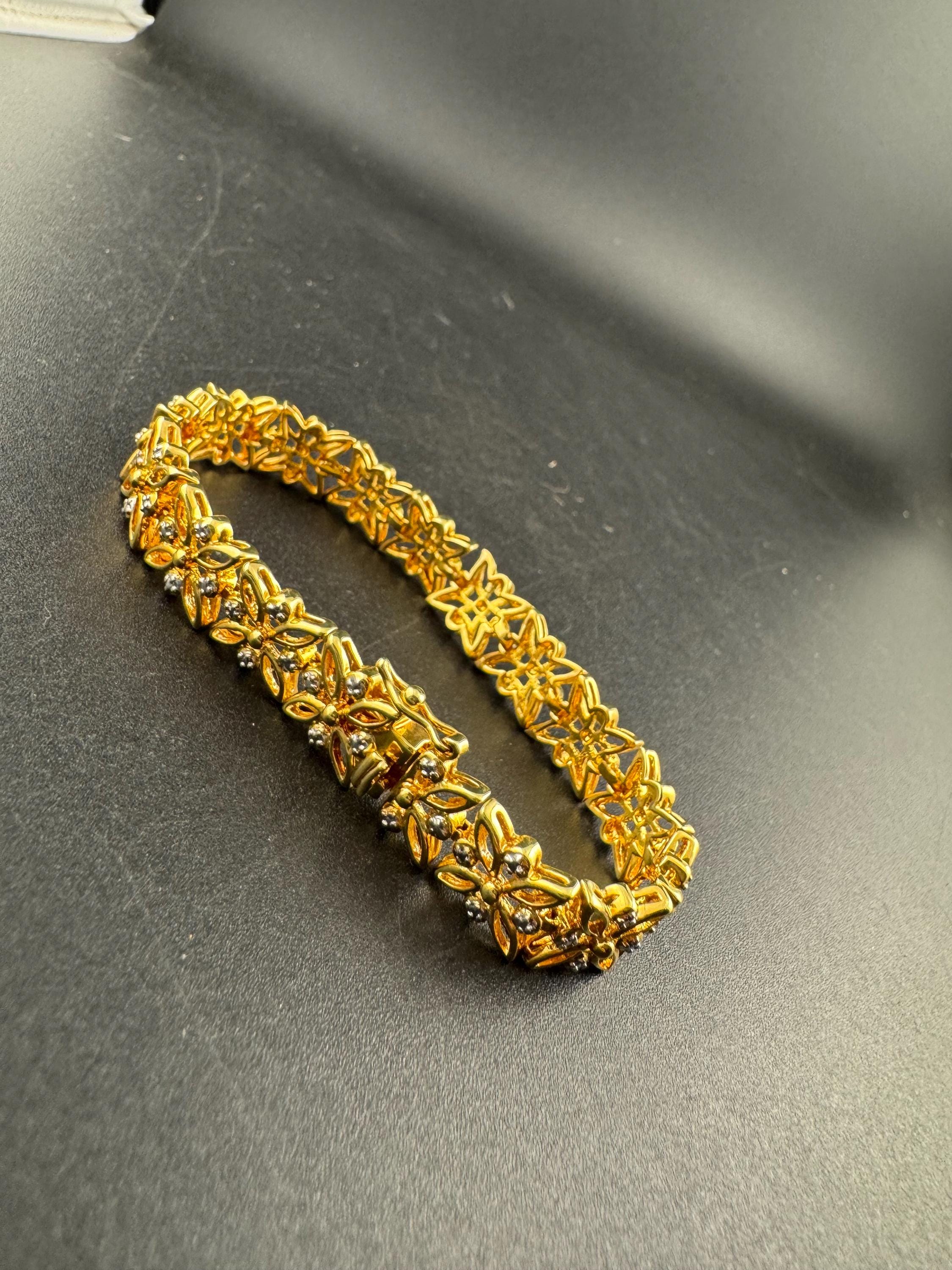 Retro gold and silver tone panel link bracelet 18.5 x 12mm