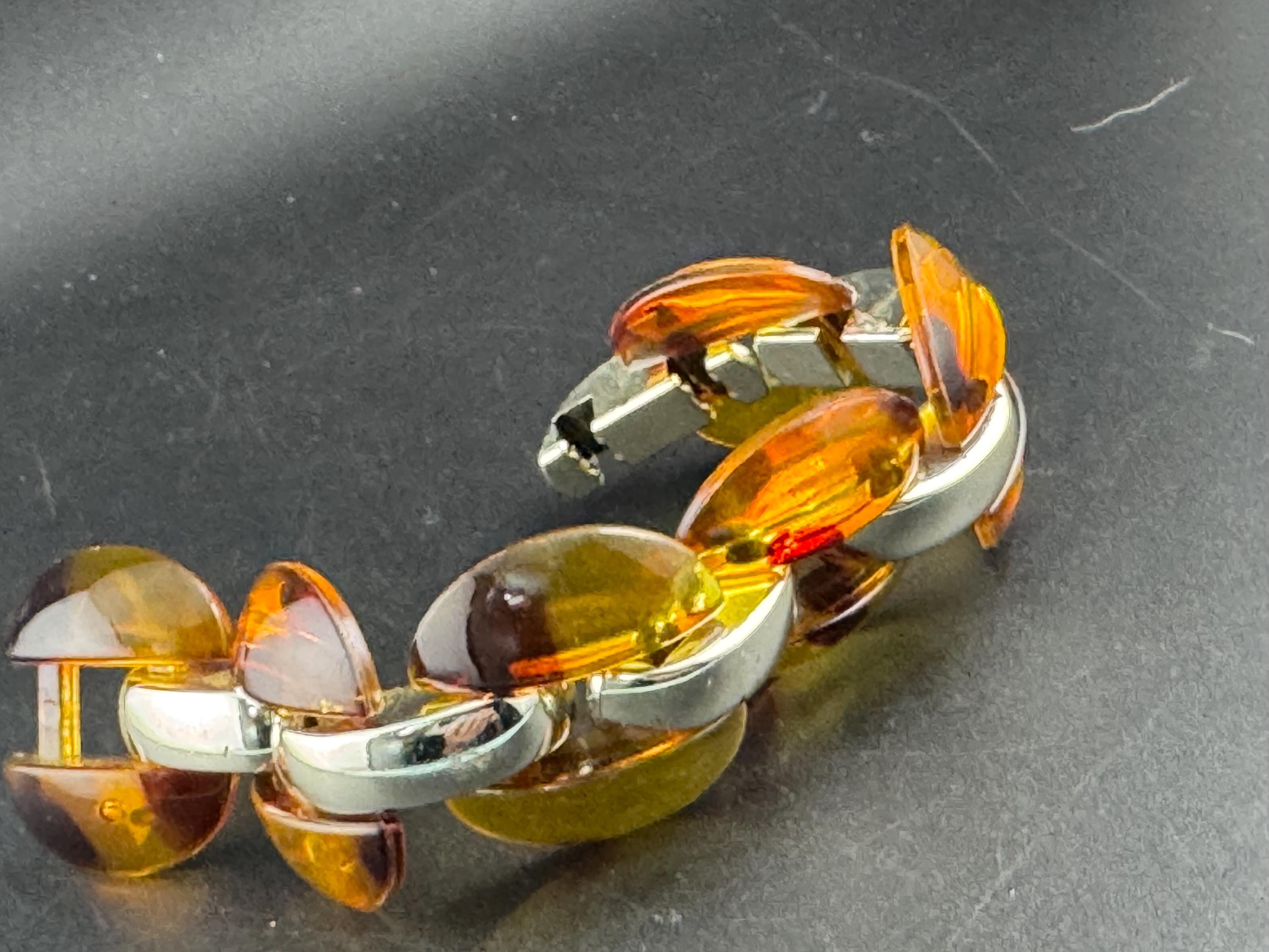 Brown acrylic chain link bracelet, vintage, chunky oversized gold tone