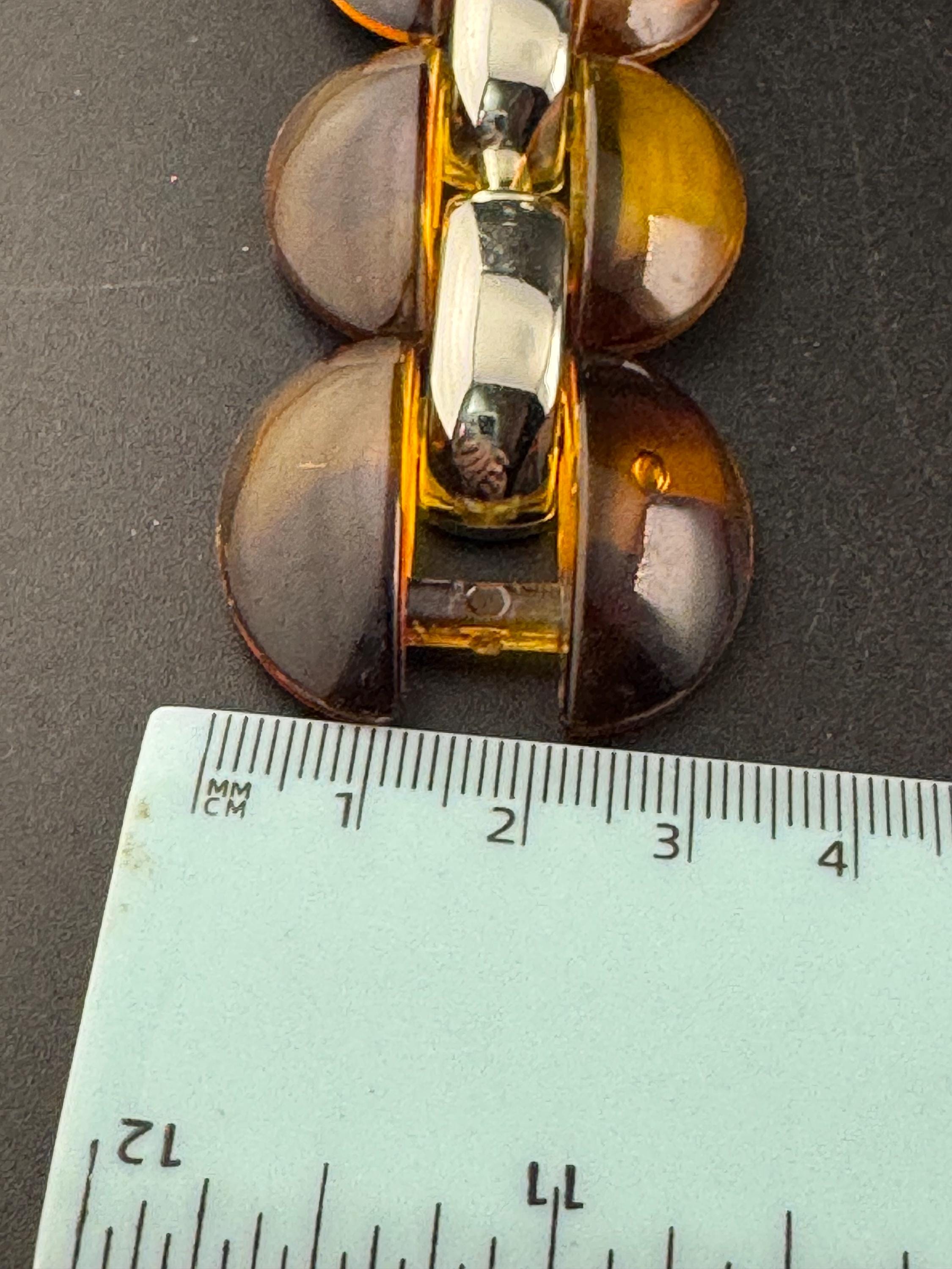 Brown acrylic chain link bracelet, vintage, chunky oversized gold tone