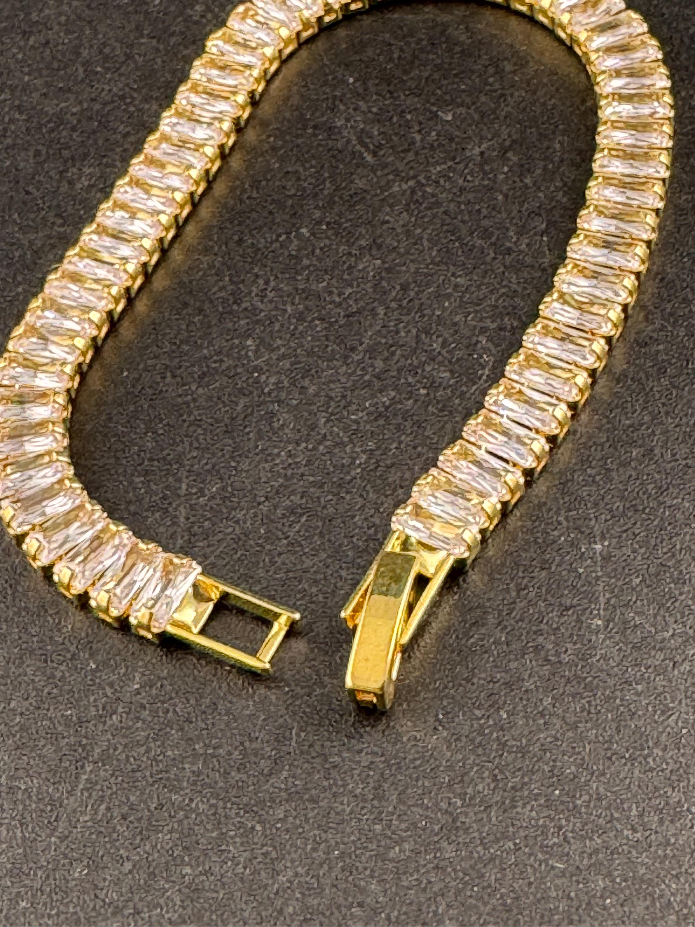 Vintage clear diamanté Crystal Cz gold plated tennis bracelet