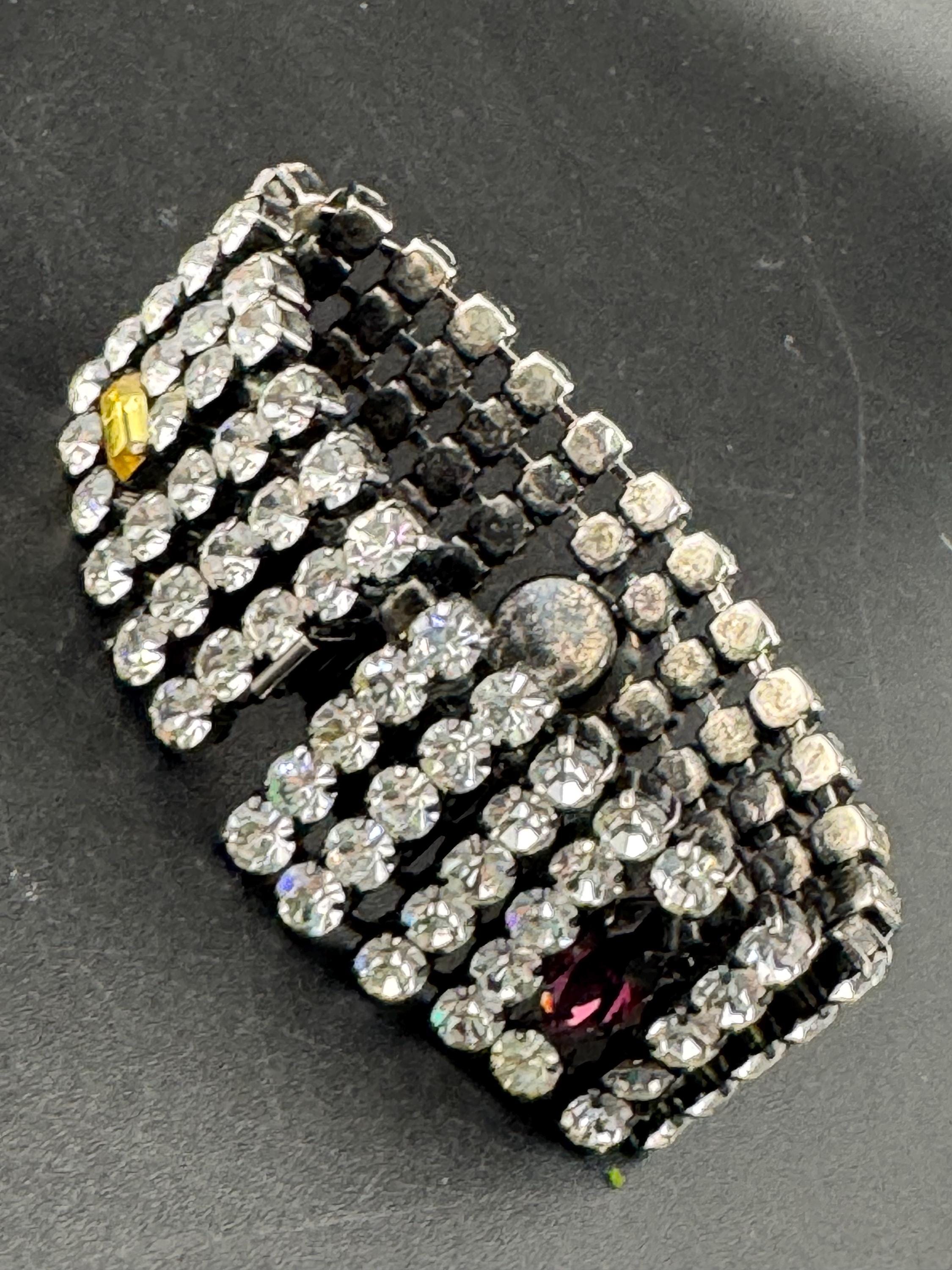 Wide Clear coloured Rhinestone wide Diamanté cocktail Bracelet art Deco style