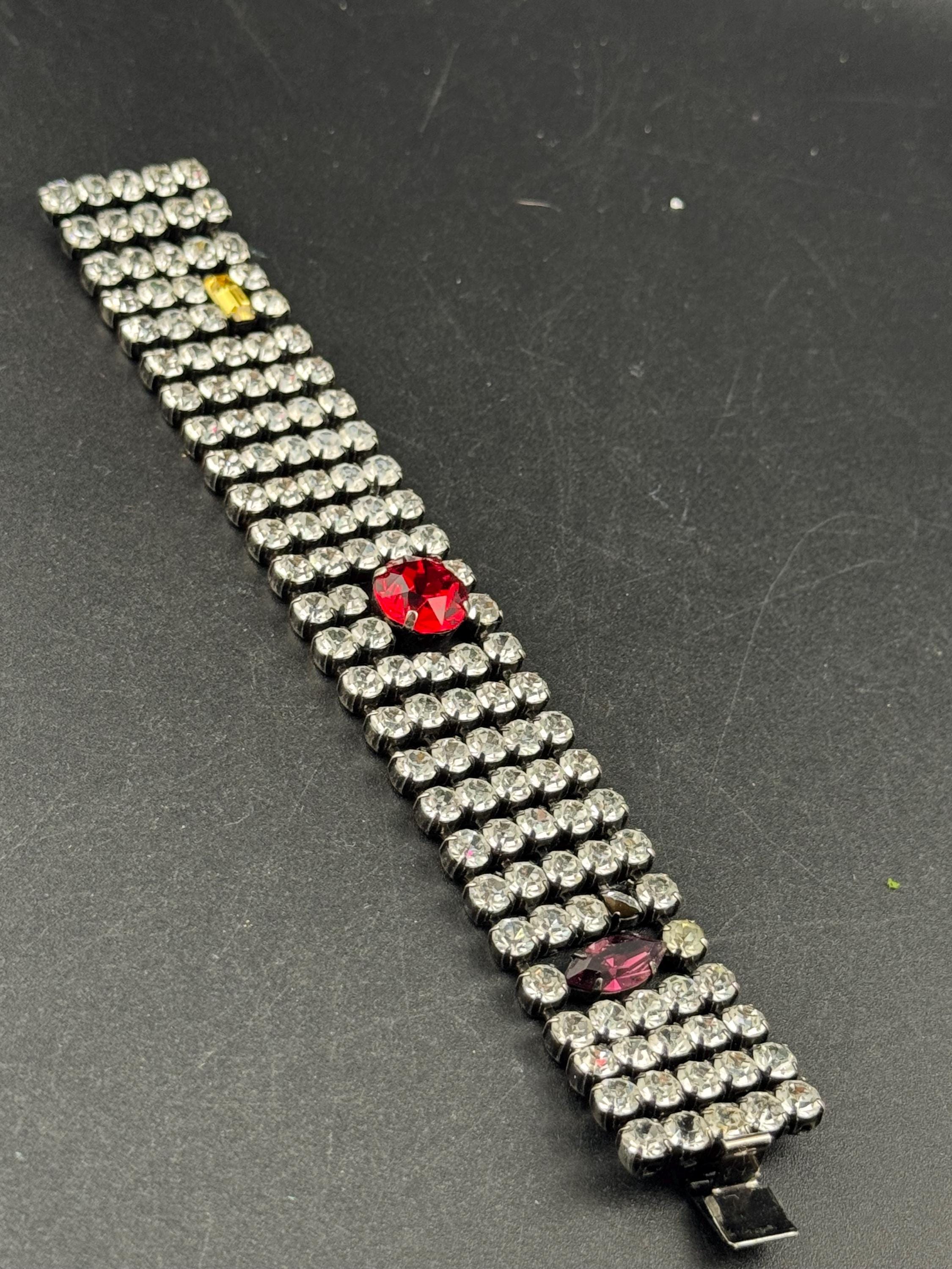 Wide Clear coloured Rhinestone wide Diamanté cocktail Bracelet art Deco style