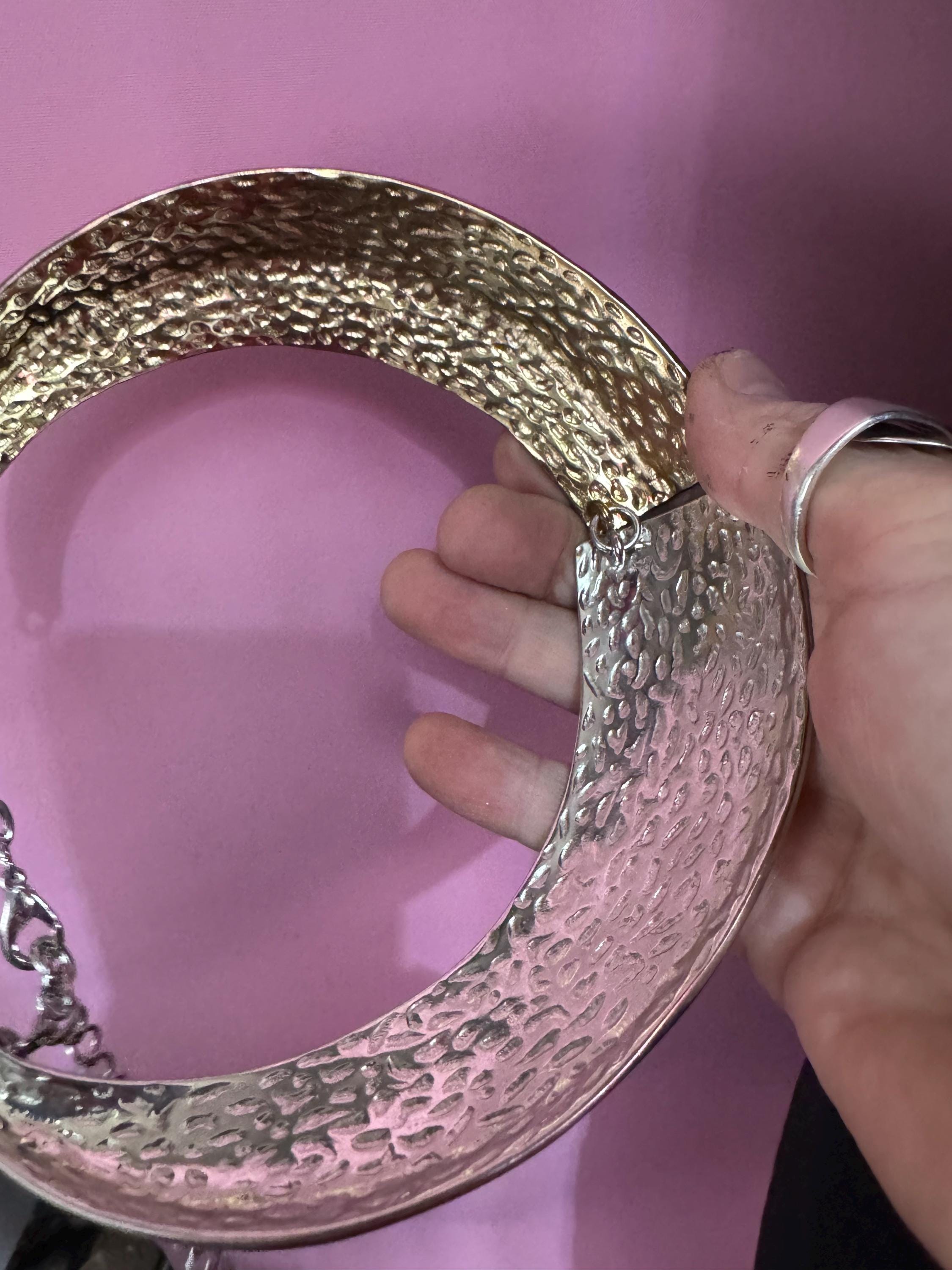 Retro silver gold wide link Choker collar necklace