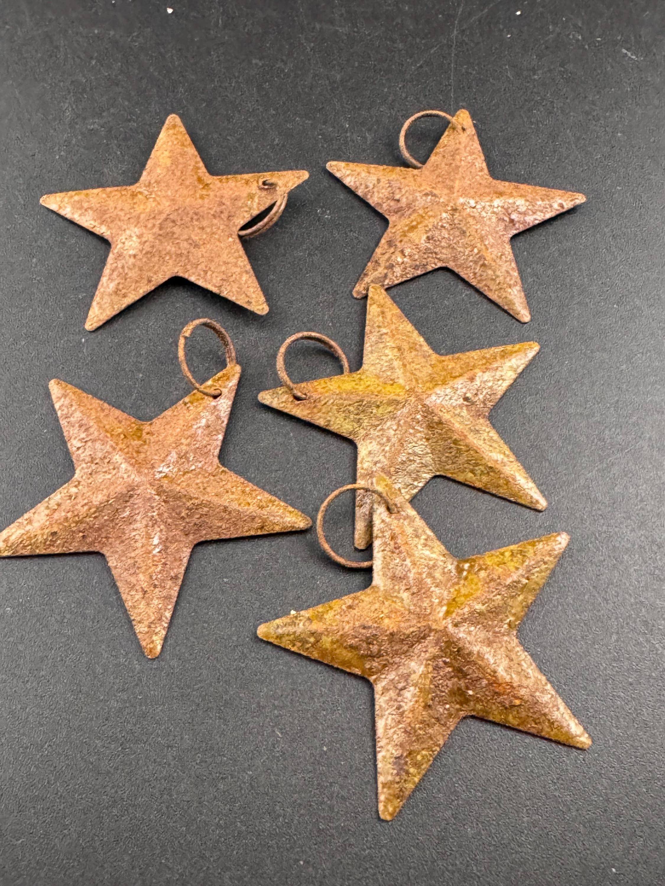 5 Rusty Metal Star Bells: Christmas Rustic Craft Supplies