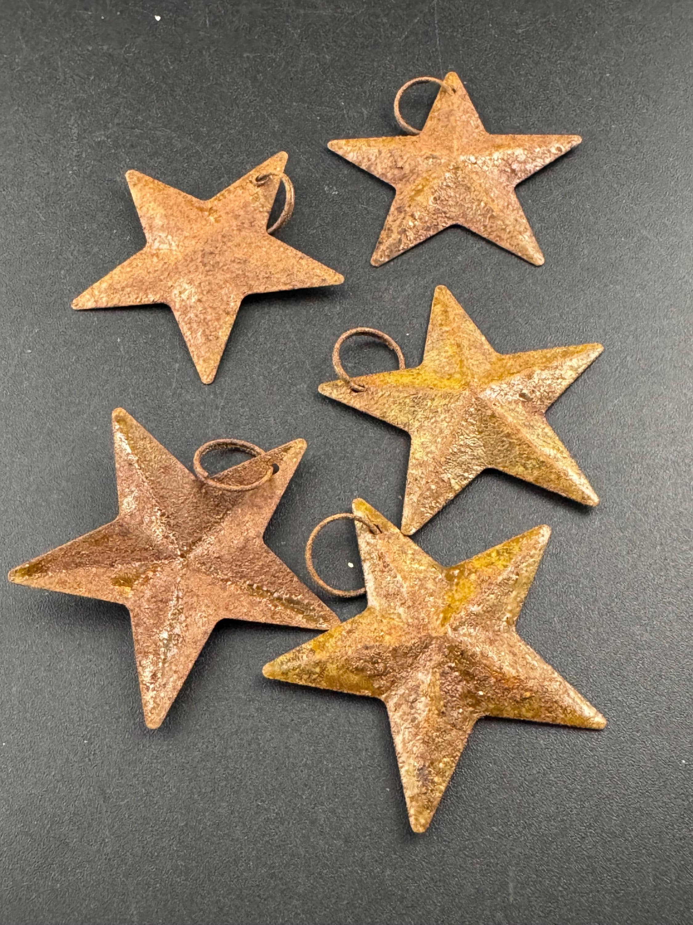 5 Rusty Metal Star Bells: Christmas Rustic Craft Supplies