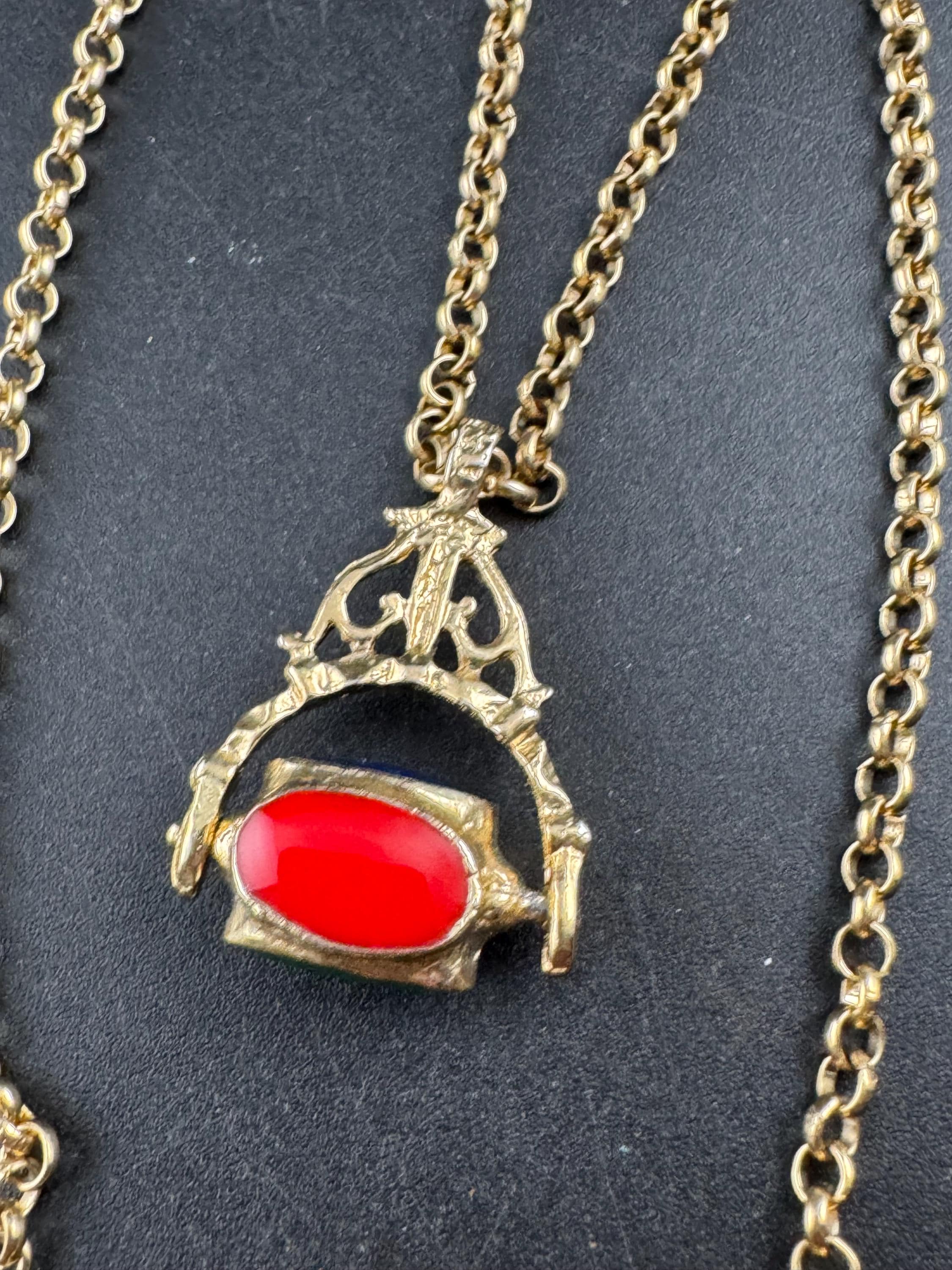 Retro antique style 4 stone spinner key fob charm pendant long chain necklace