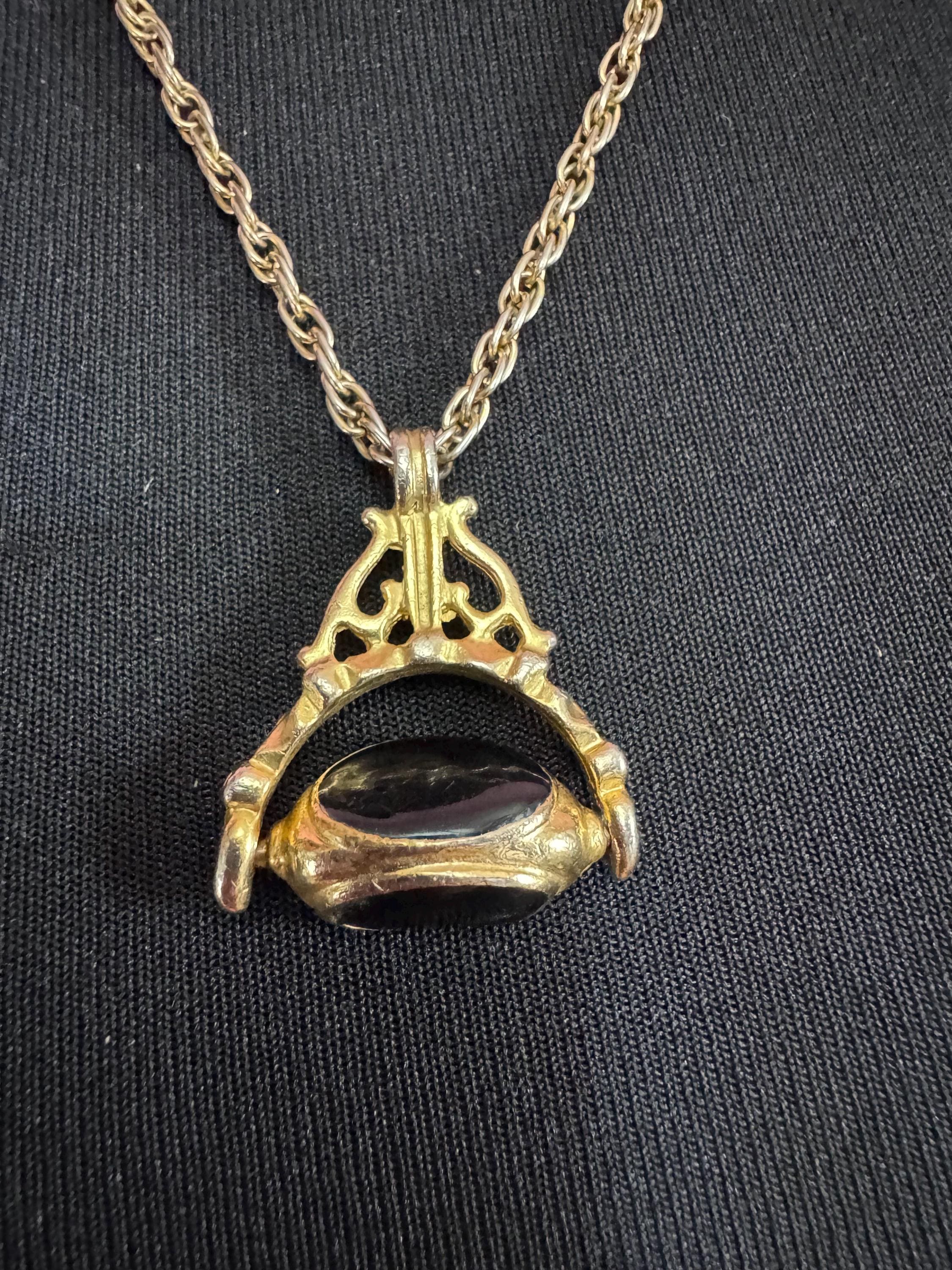 Retro antique style 3 face black spinner key fob charm pendant long chain necklace