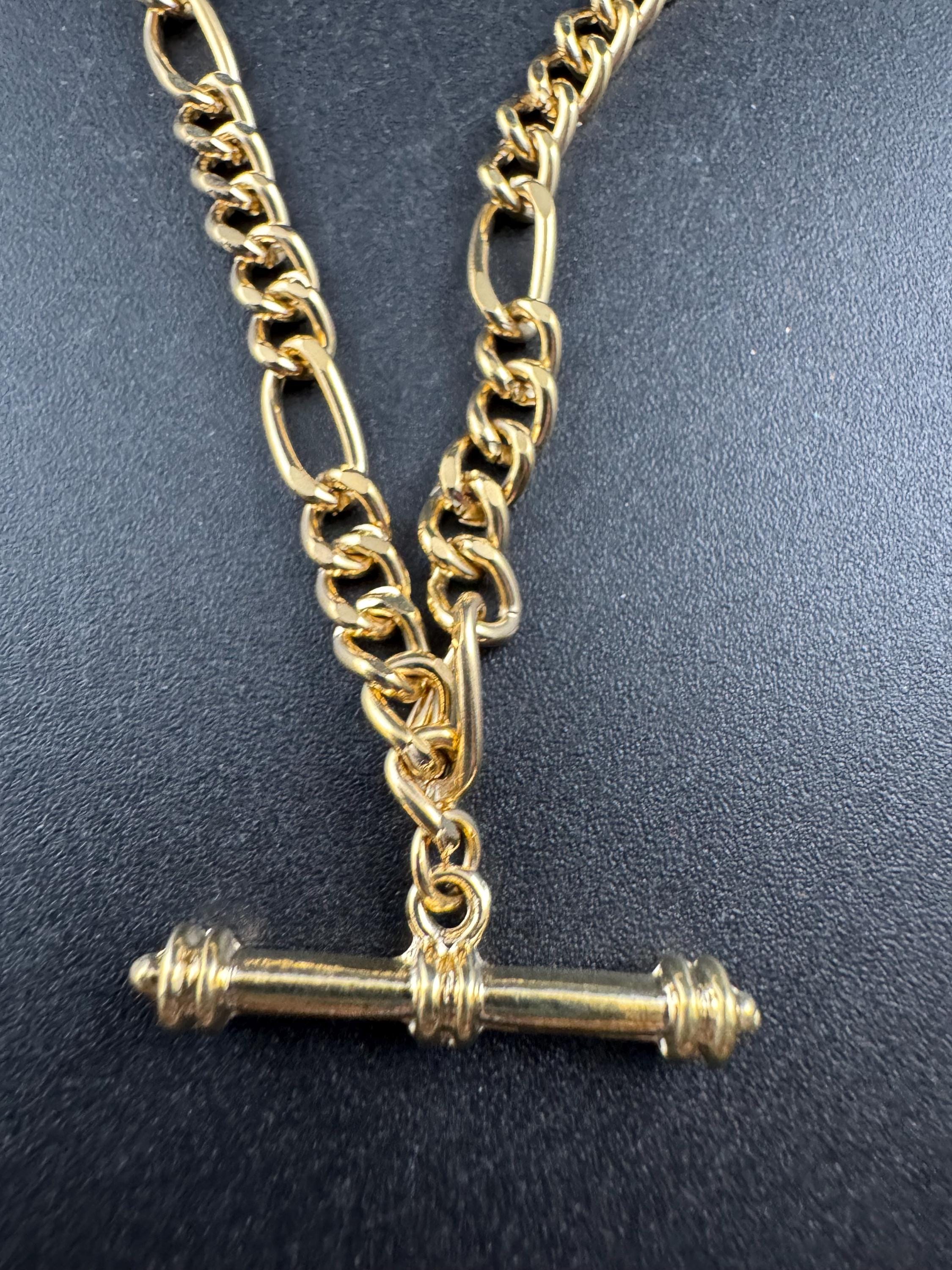 retro Victorian style gold Figaro chain T Bar watch chain necklace